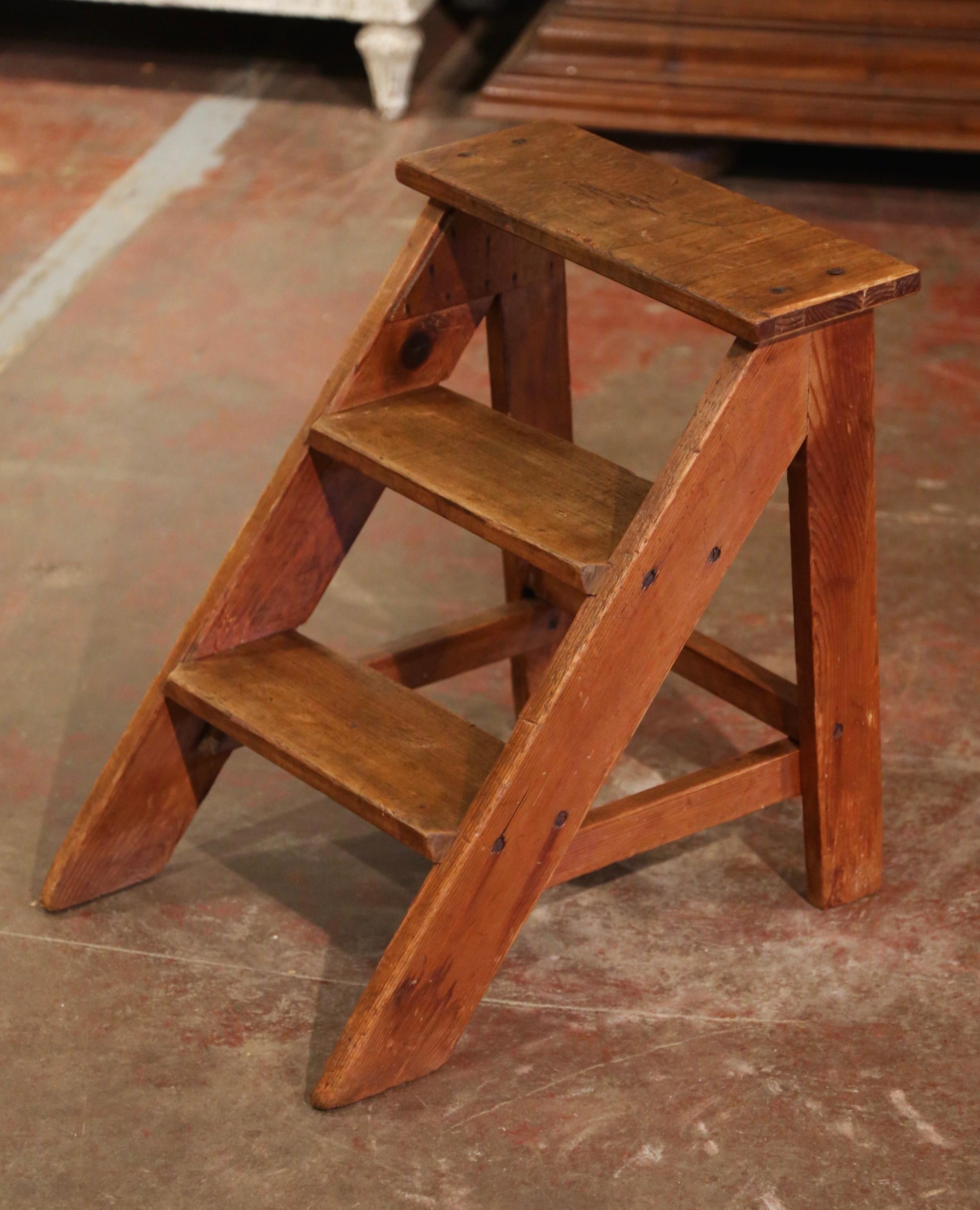wooden three step stool