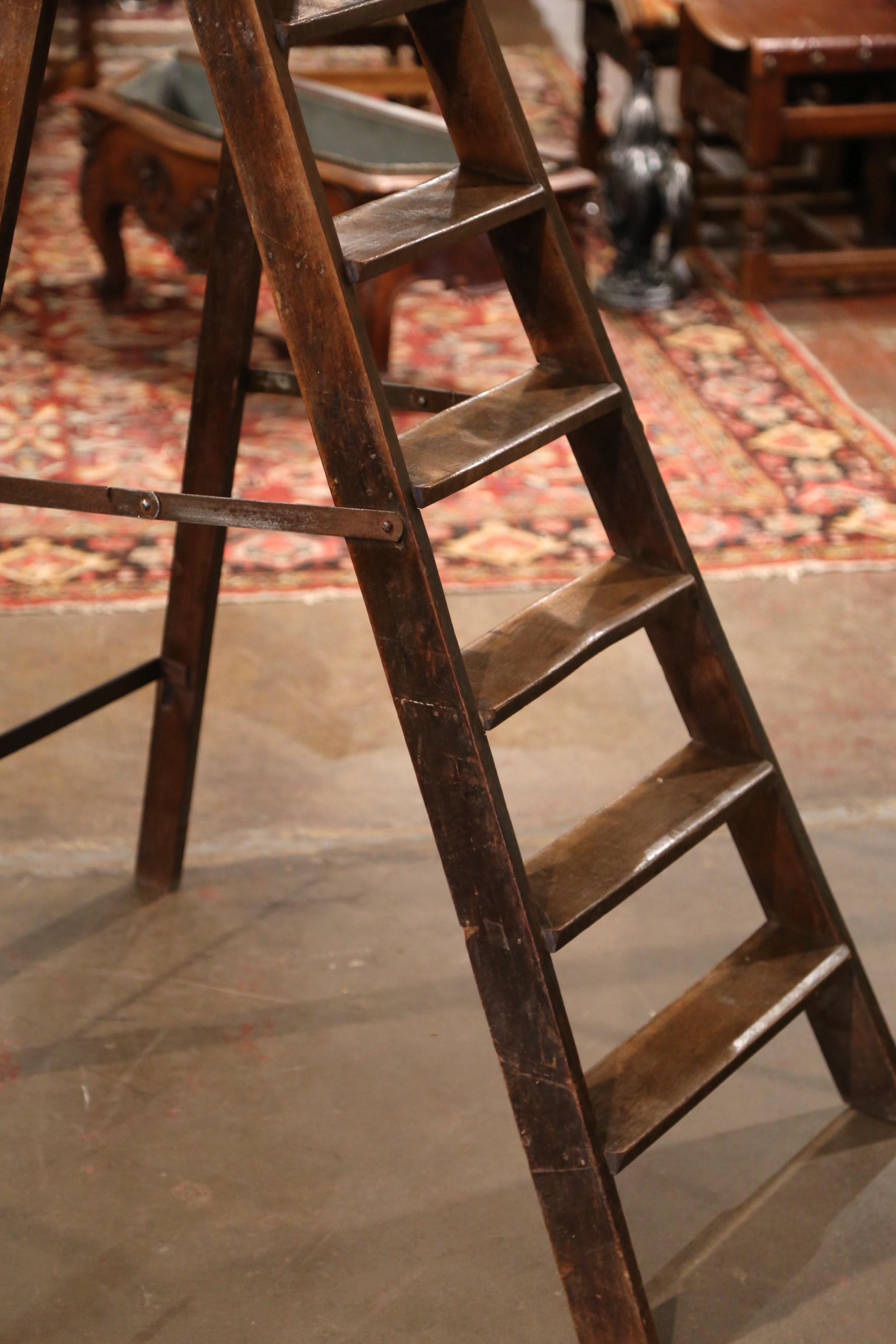 Early 20th Century French Country Carved Walnut Seven-Step Library Ladder 3