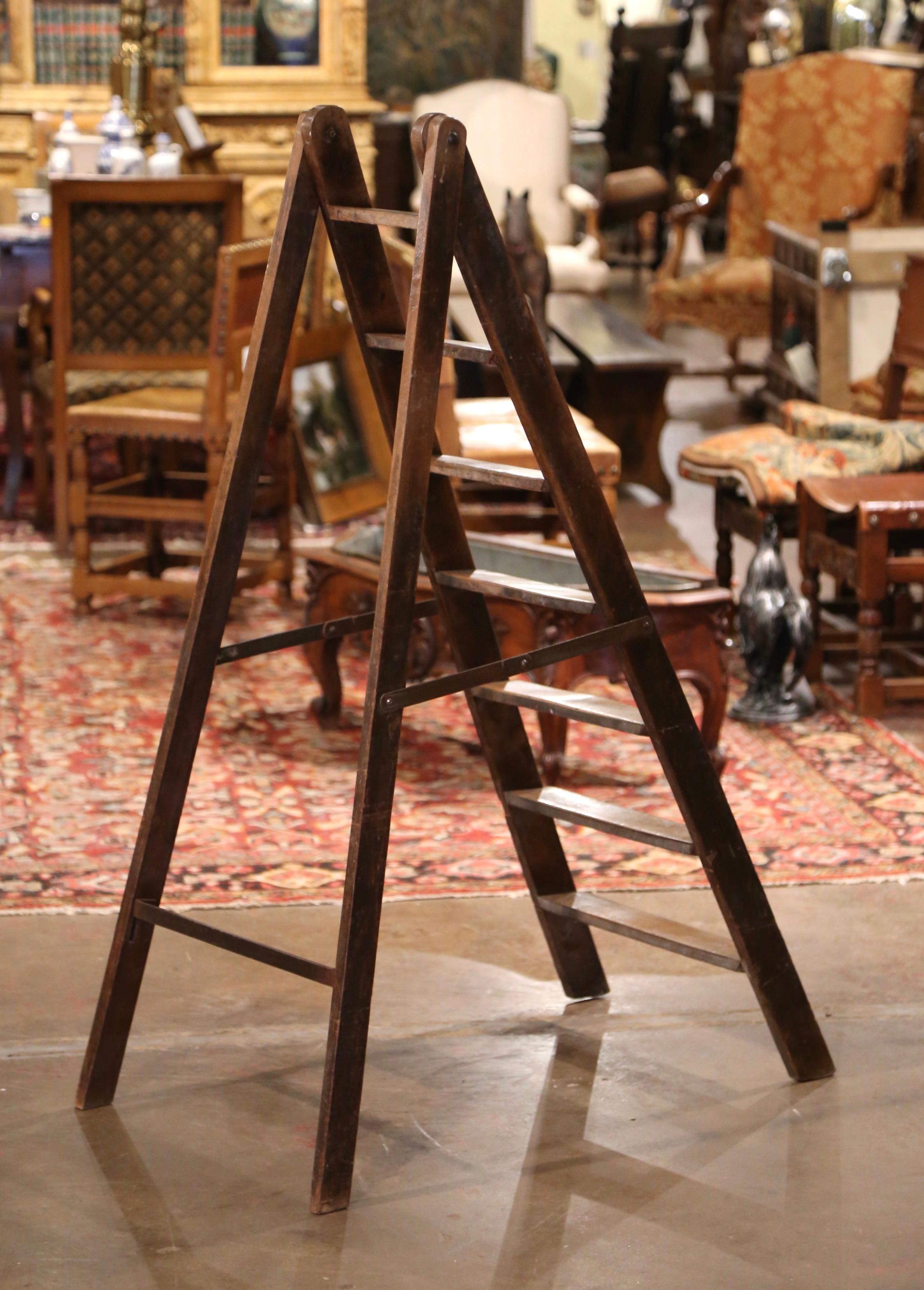 Early 20th Century French Country Carved Walnut Seven-Step Library Ladder 5