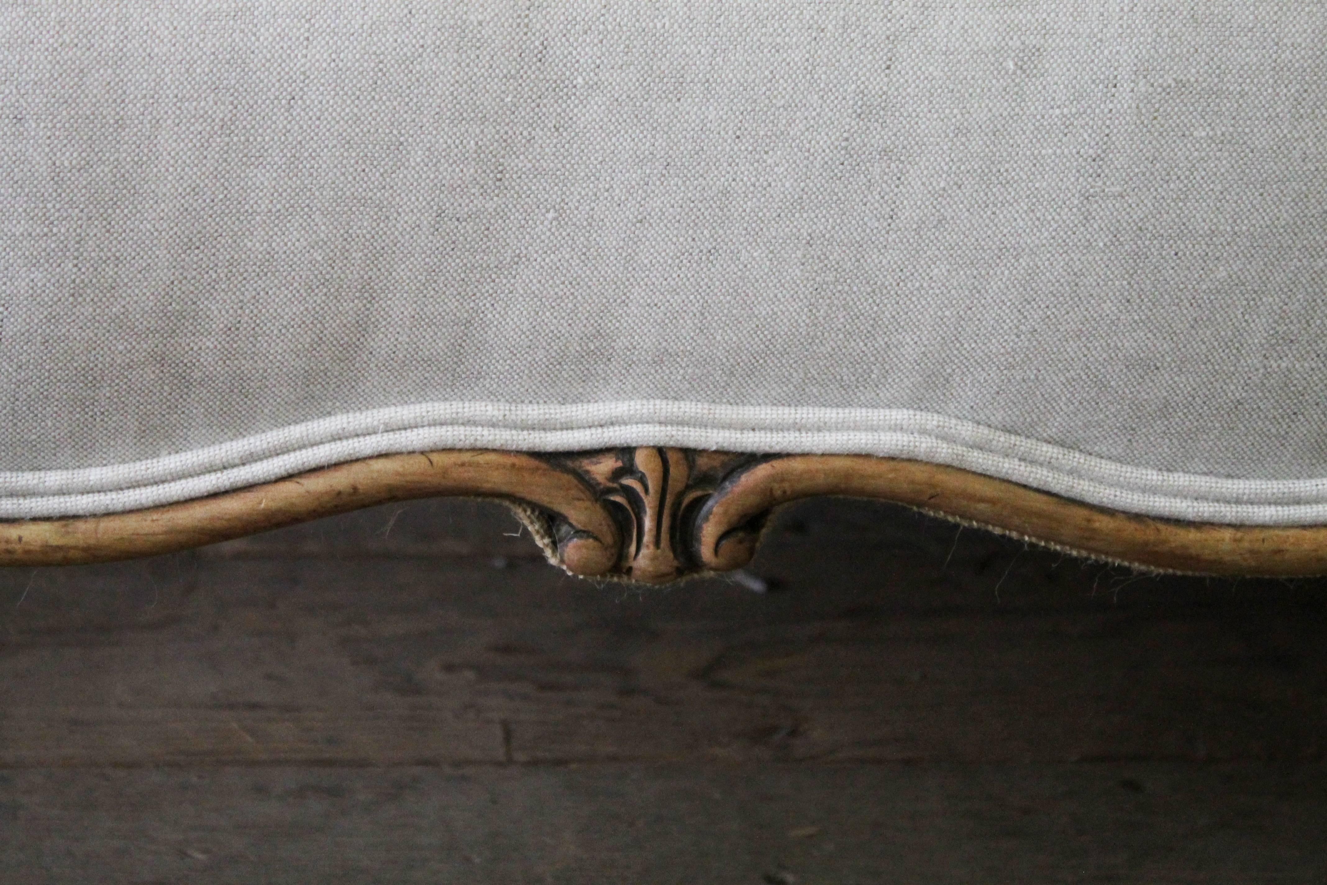 Early 20th Century French Country Style Belgian Linen Upholstered Sofa In Good Condition In Brea, CA