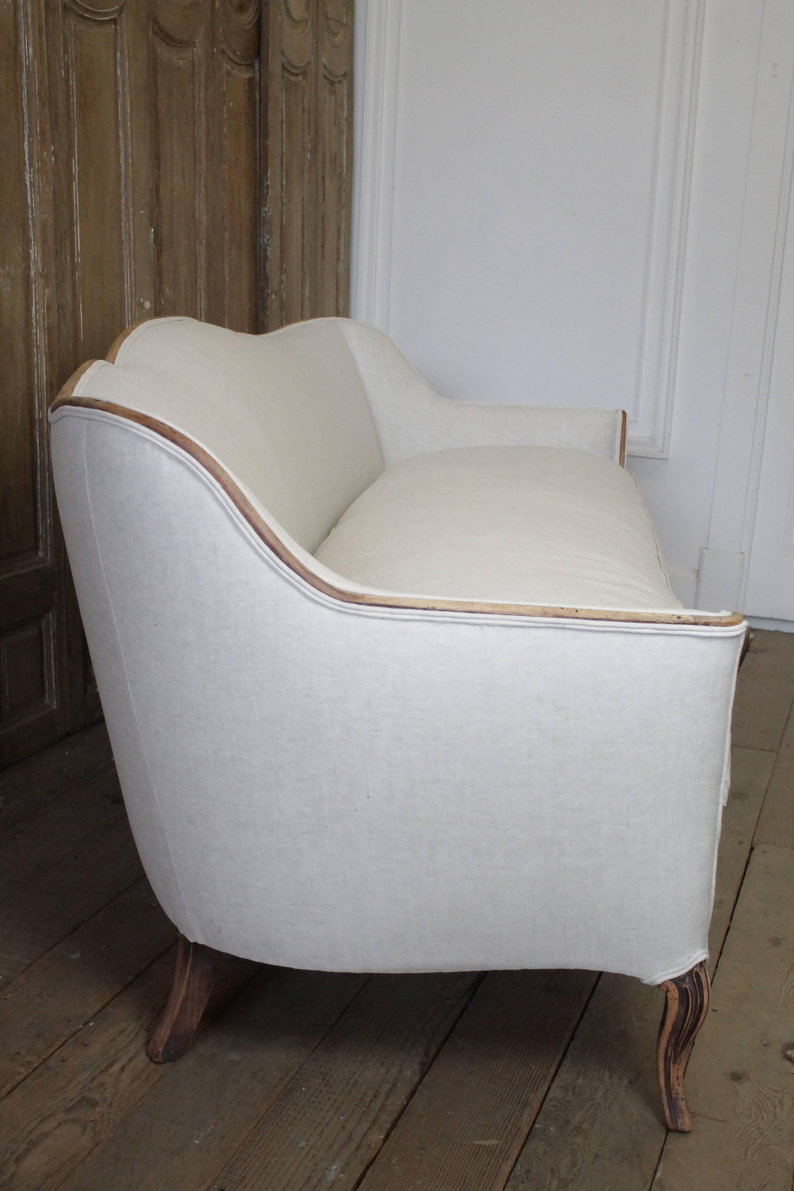 Early 20th Century French Country Style Belgian Linen Upholstered Sofa 2