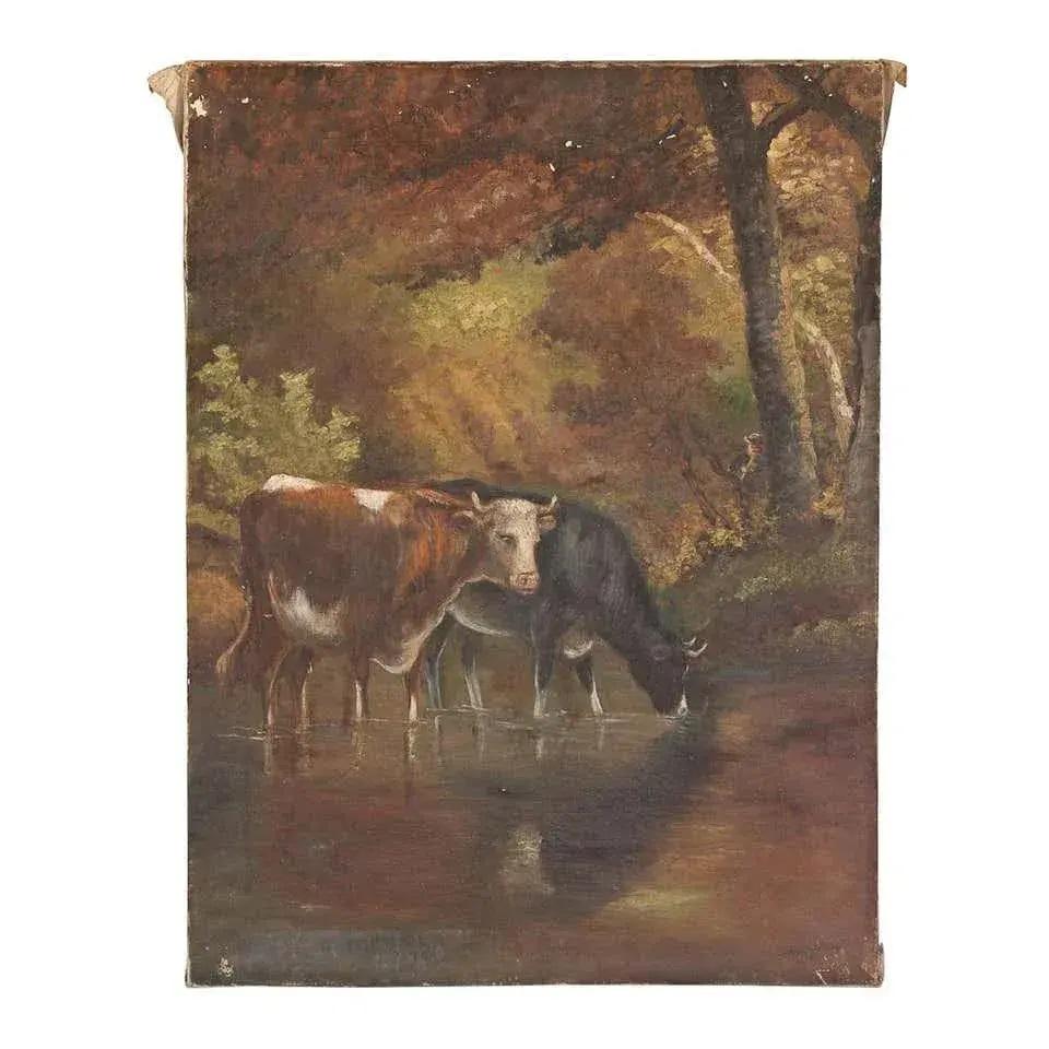 Frühe 20. Jahrhundert Französisch Kühe Landschaft Öl auf Leinwand Gemälde von J. Hongenae im Angebot 5