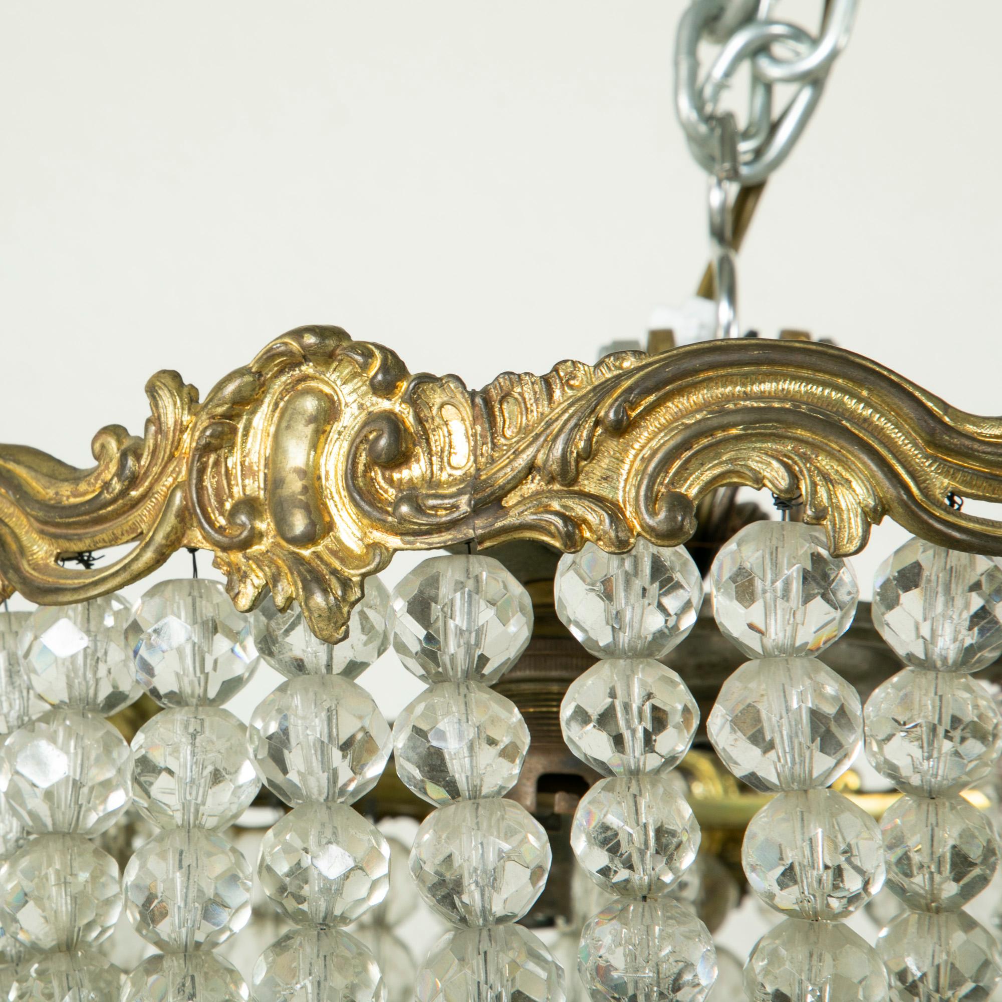 Early 20th Century French Crystal and Bronze Flush Mount or Chandelier, Pendant 2