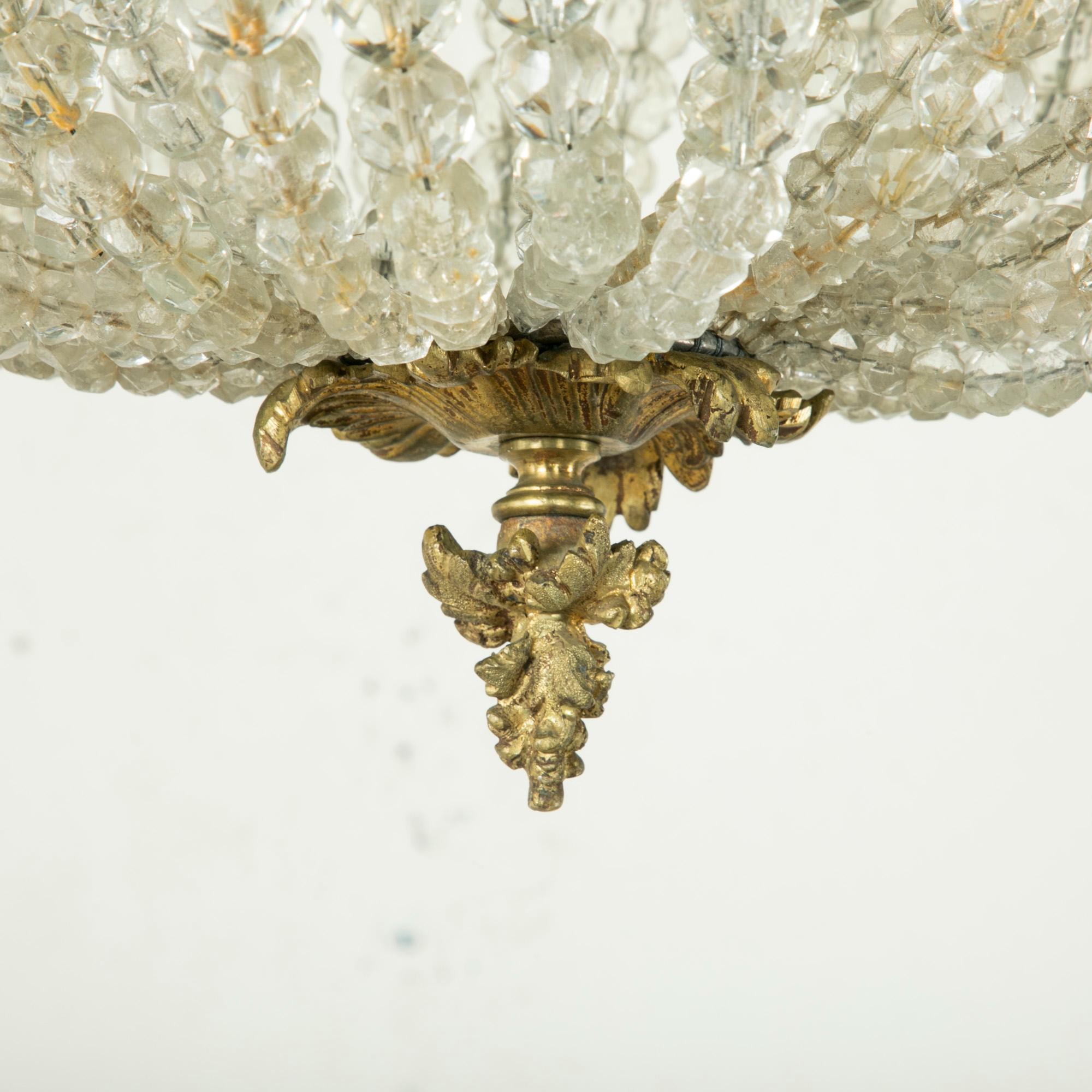 Early 20th Century French Crystal and Bronze Flush Mount or Chandelier, Pendant 4