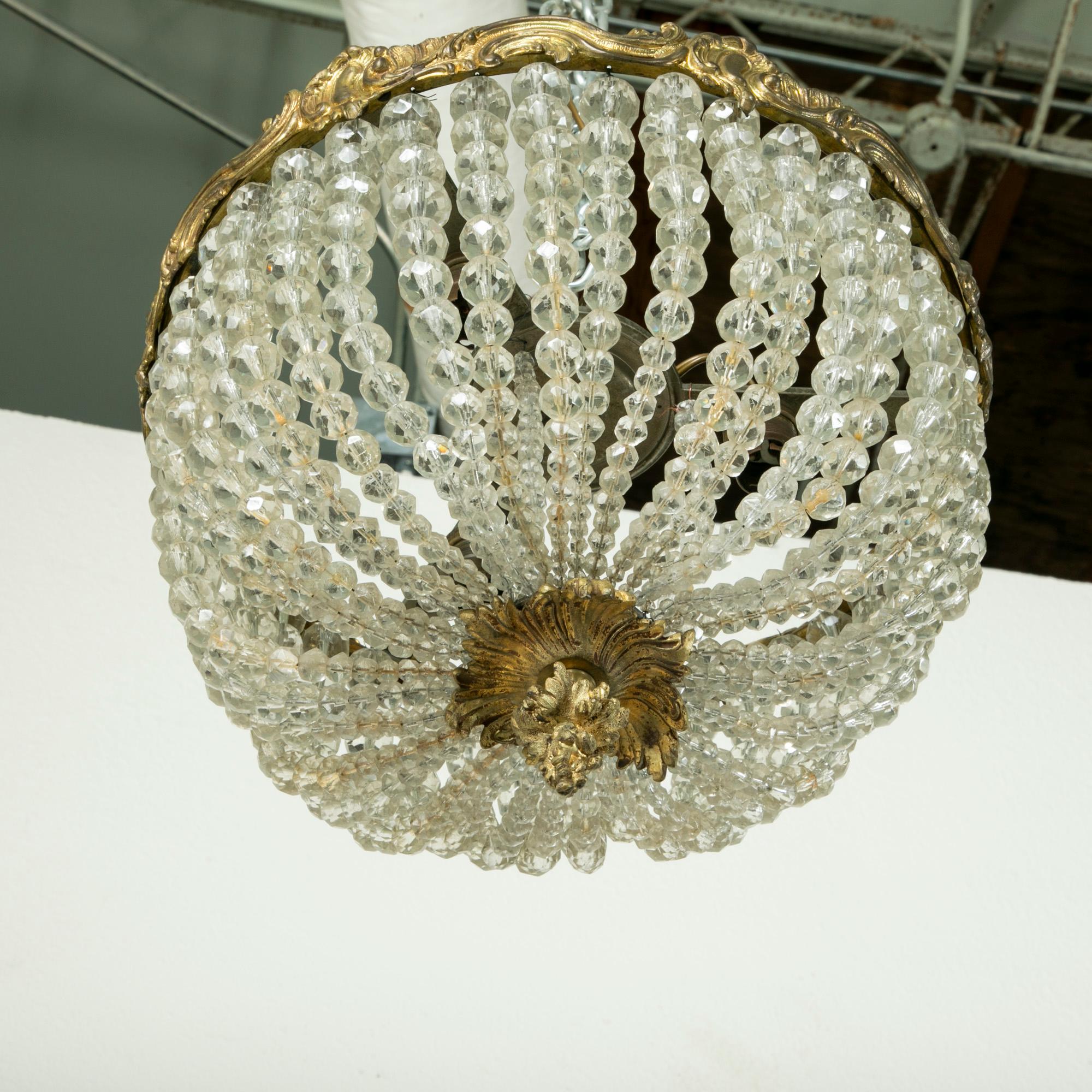 Early 20th Century French Crystal and Bronze Flush Mount or Chandelier, Pendant 5