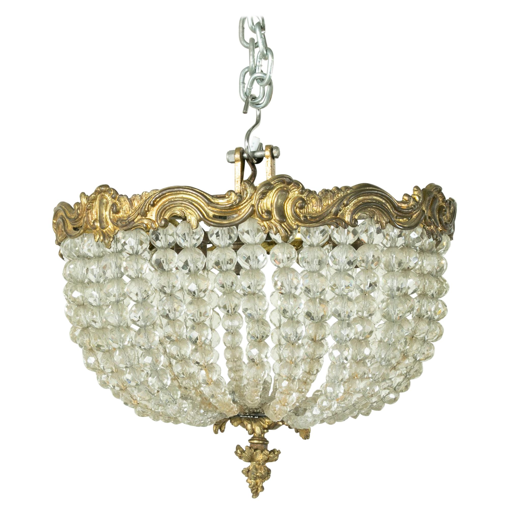 Early 20th Century French Crystal and Bronze Flush Mount or Chandelier, Pendant