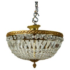 Antique Early 20th Century French Crystal and Bronze Flush Mount or Chandelier, Pendant