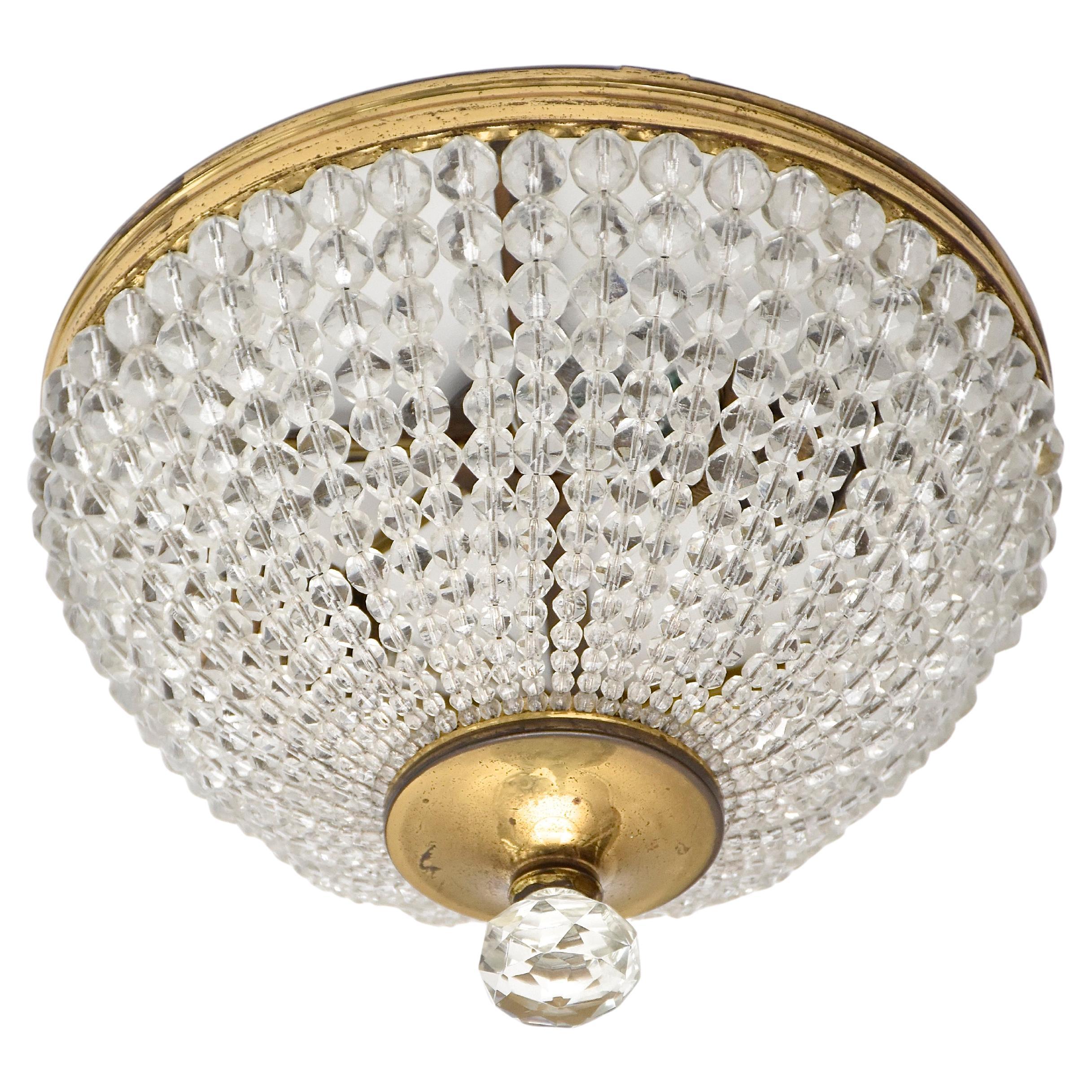 Early 20th century French crystal and gilt brass ceiling fixture