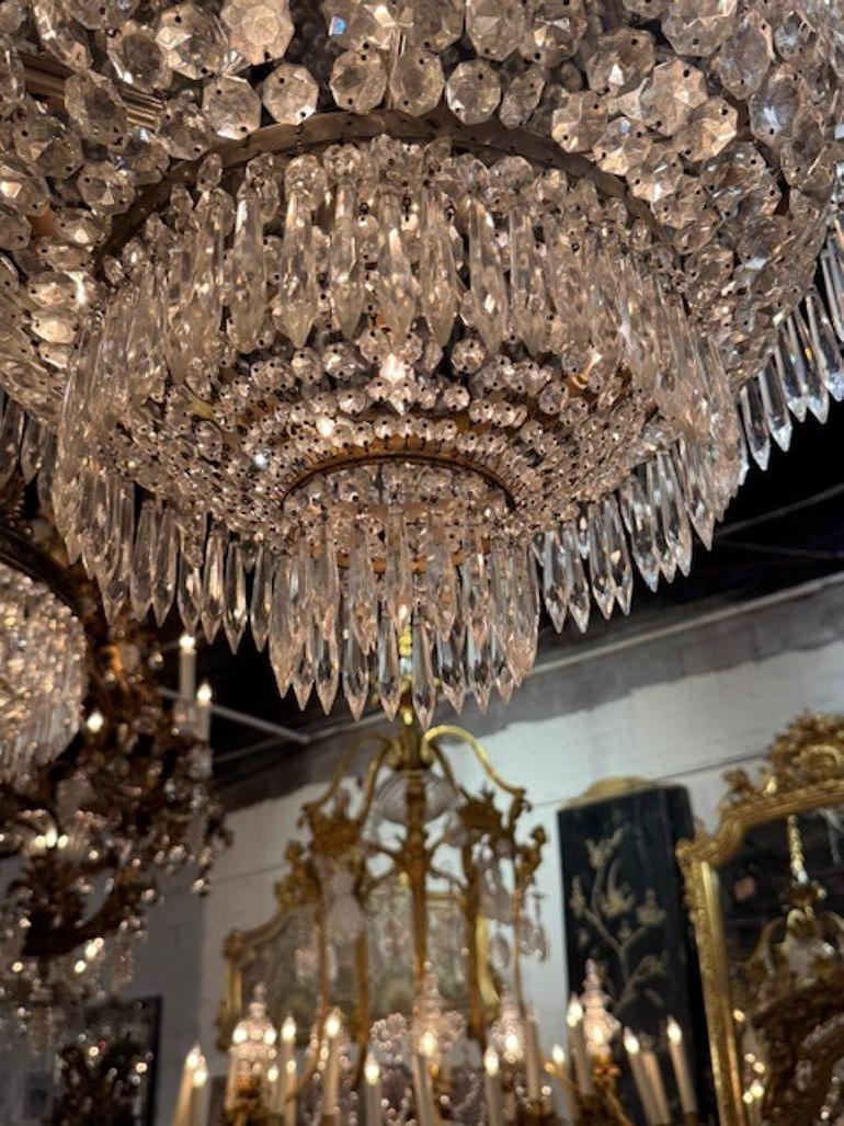 Early 20th Century French Crystal Flush Mount Chandeliers In Good Condition In Dallas, TX