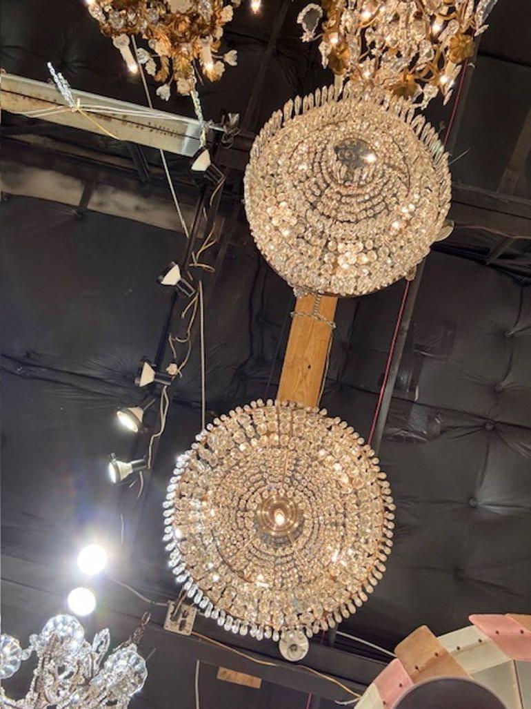 Bronze Early 20th Century French Crystal Flush Mount Chandeliers