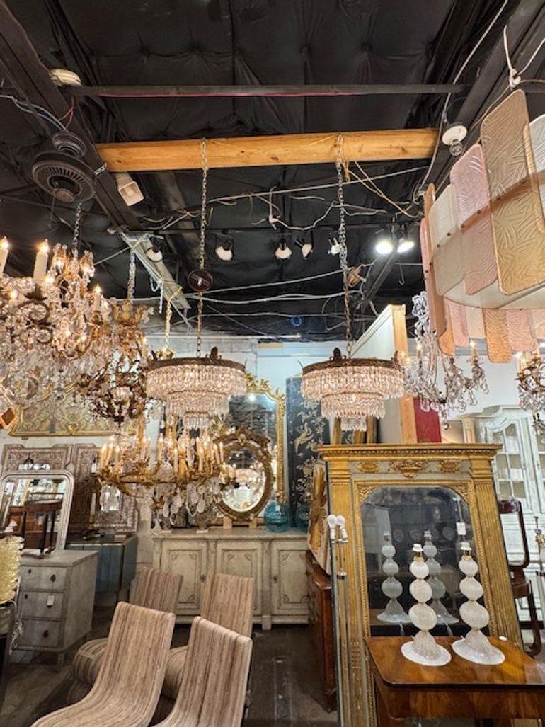 Early 20th Century French Crystal Flush Mount Chandeliers 2