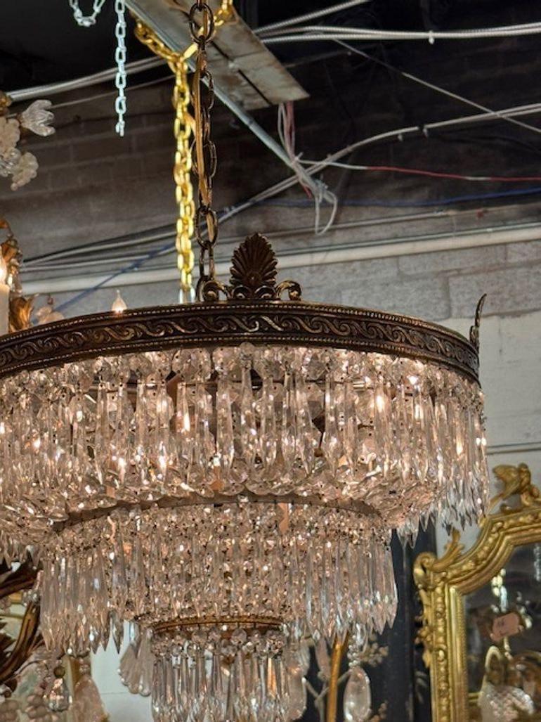 Early 20th Century French Crystal Flush Mount Chandeliers 3