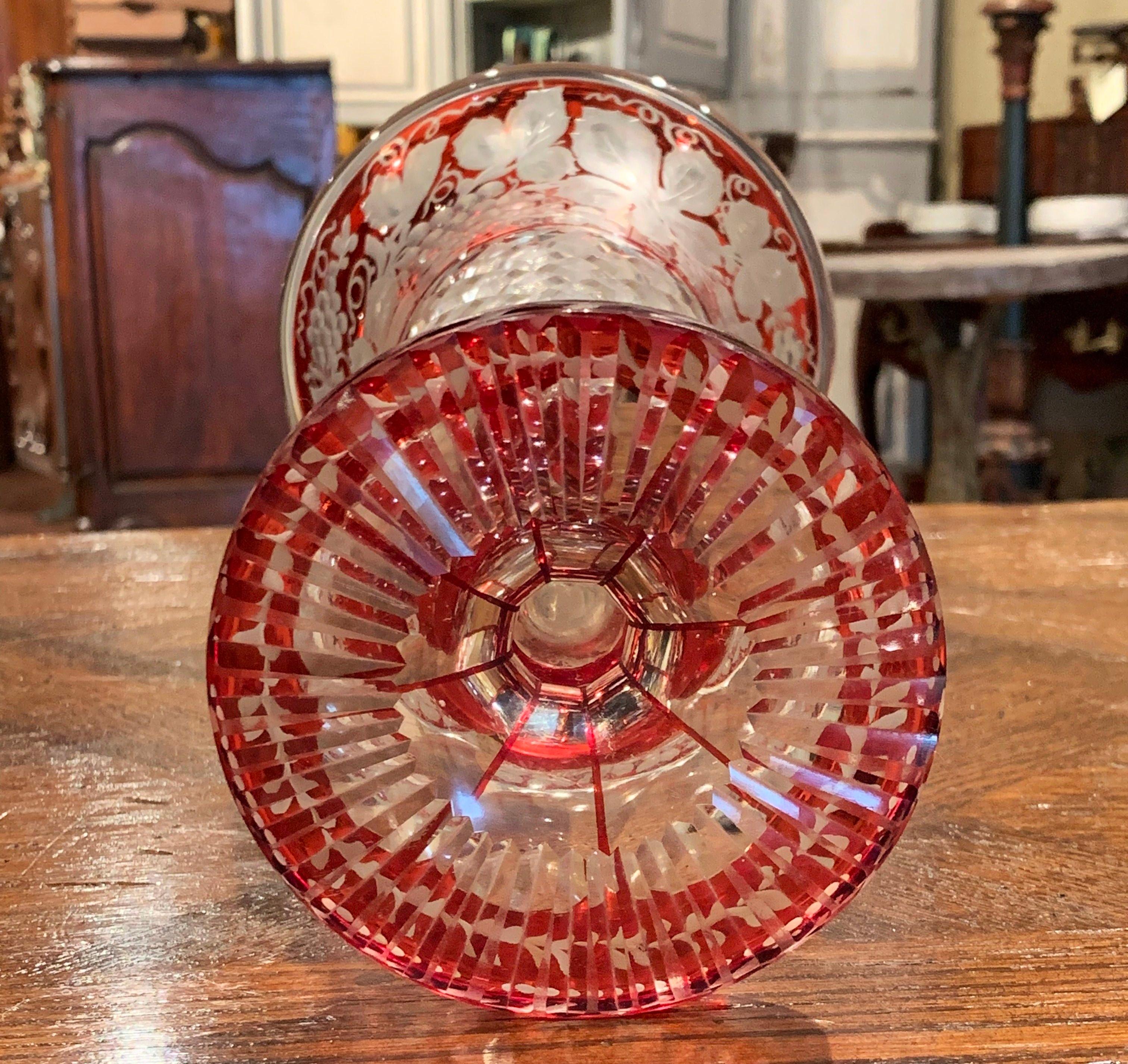 Early 20th Century French Crystal Saint Louis Vase with Red Painted Vine Motifs 4