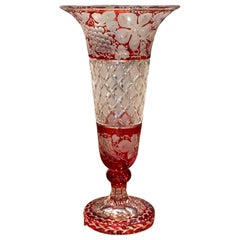 Early 20th Century French Crystal Saint Louis Vase with Red Painted Vine Motifs