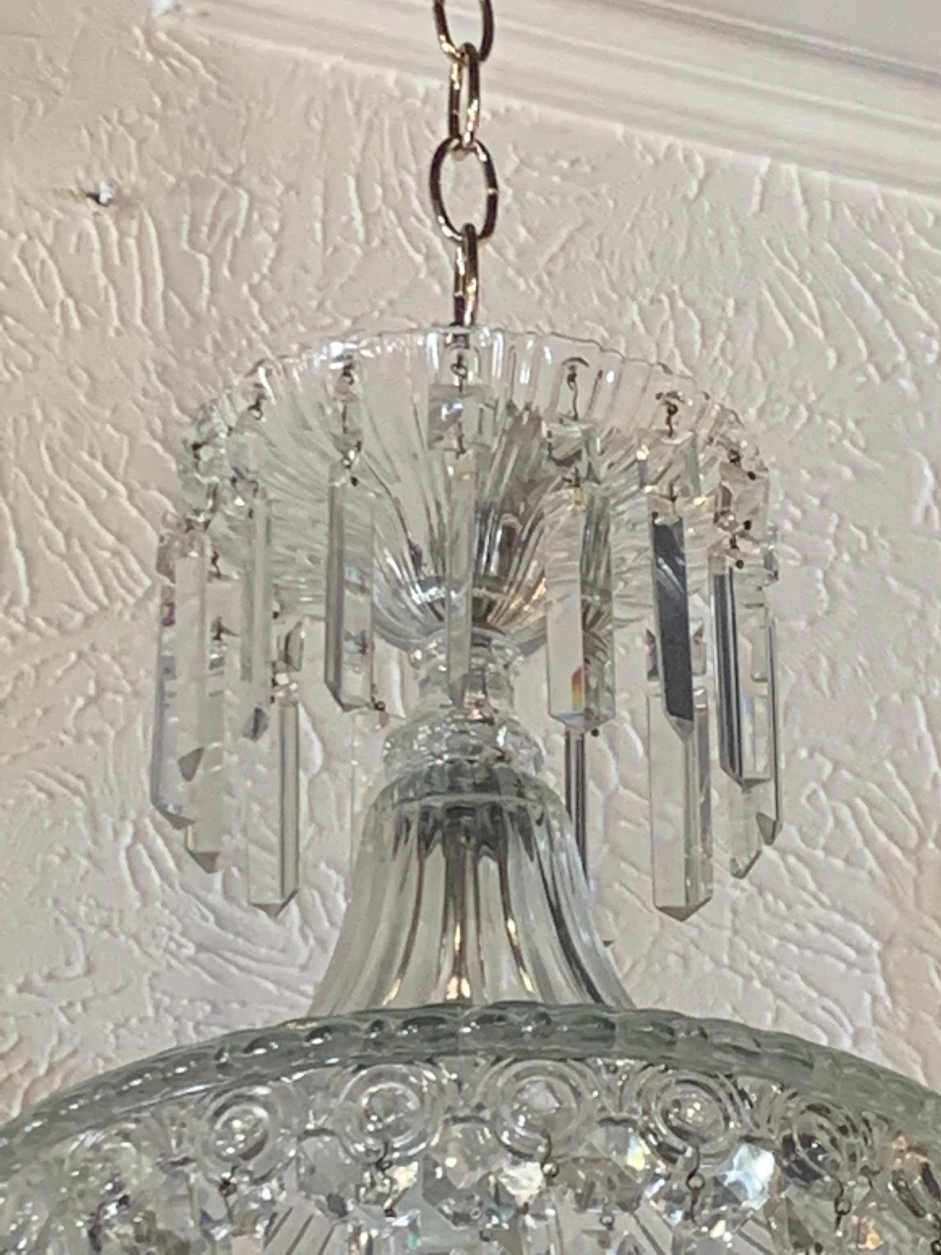 Early 20th Century French Crystal Single Light Pendant Chandelier In Good Condition In Dallas, TX