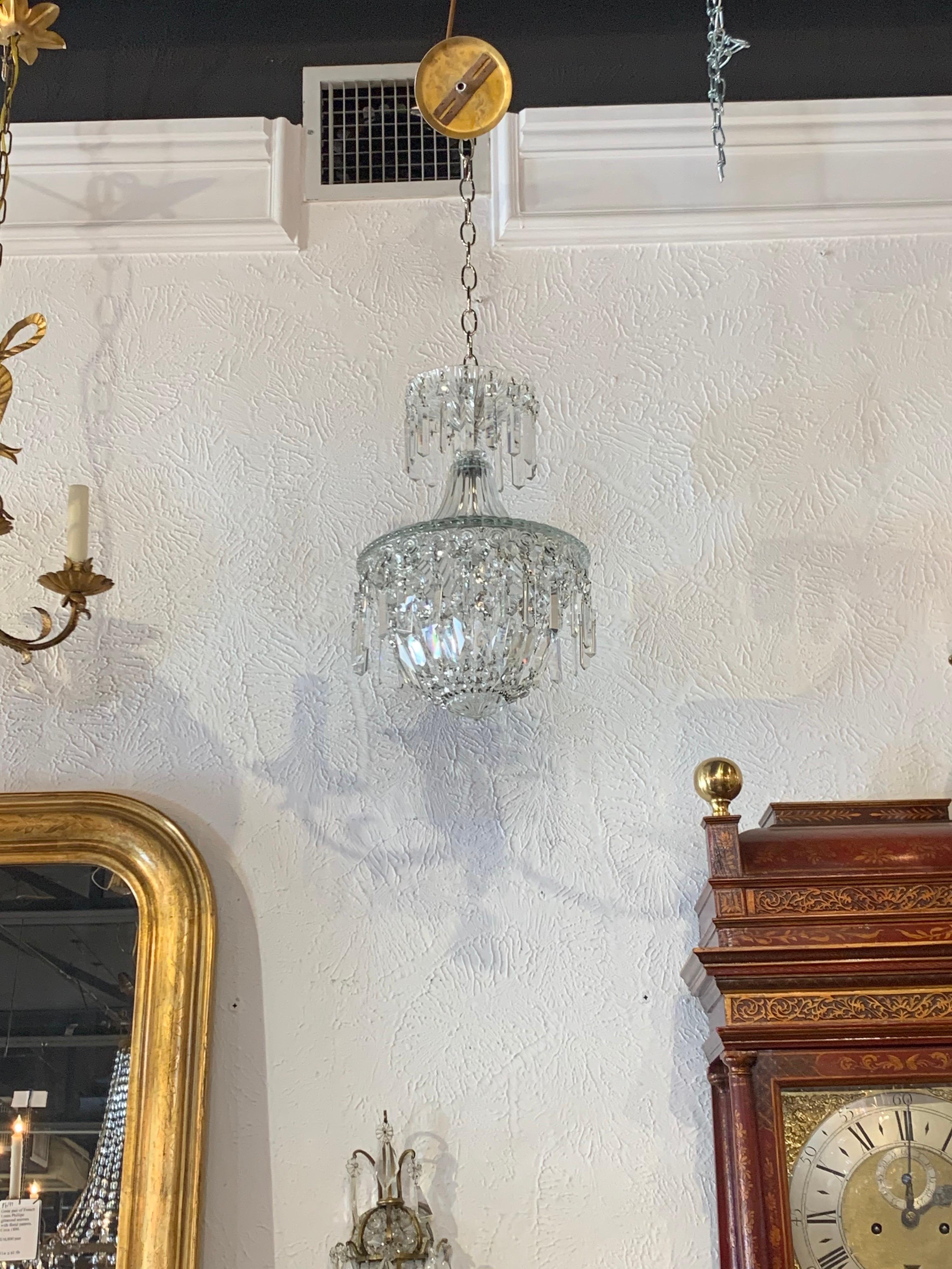 Early 20th Century French Crystal Single Light Pendant Chandelier 3