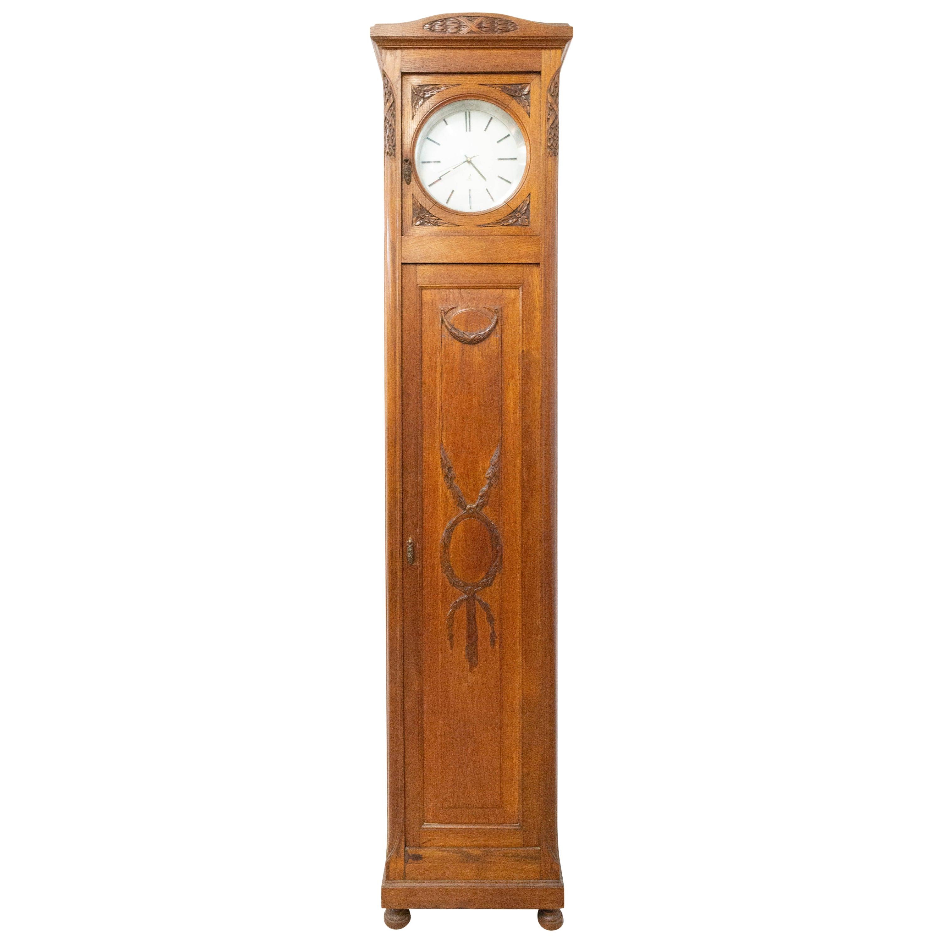 Horloge grand-père du début du 20e siècle à armoire française en forme de buffet Art Nouveau