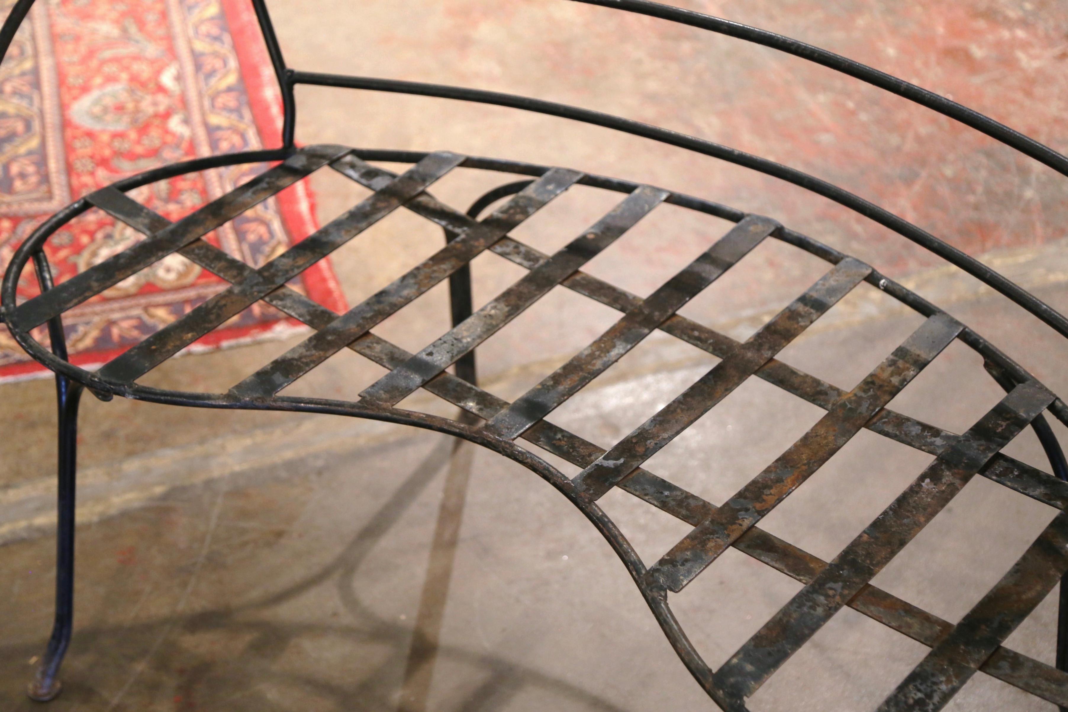 Early 20th Century French Curved Two-Seat Iron Garden Bench Settee from Normandy 3