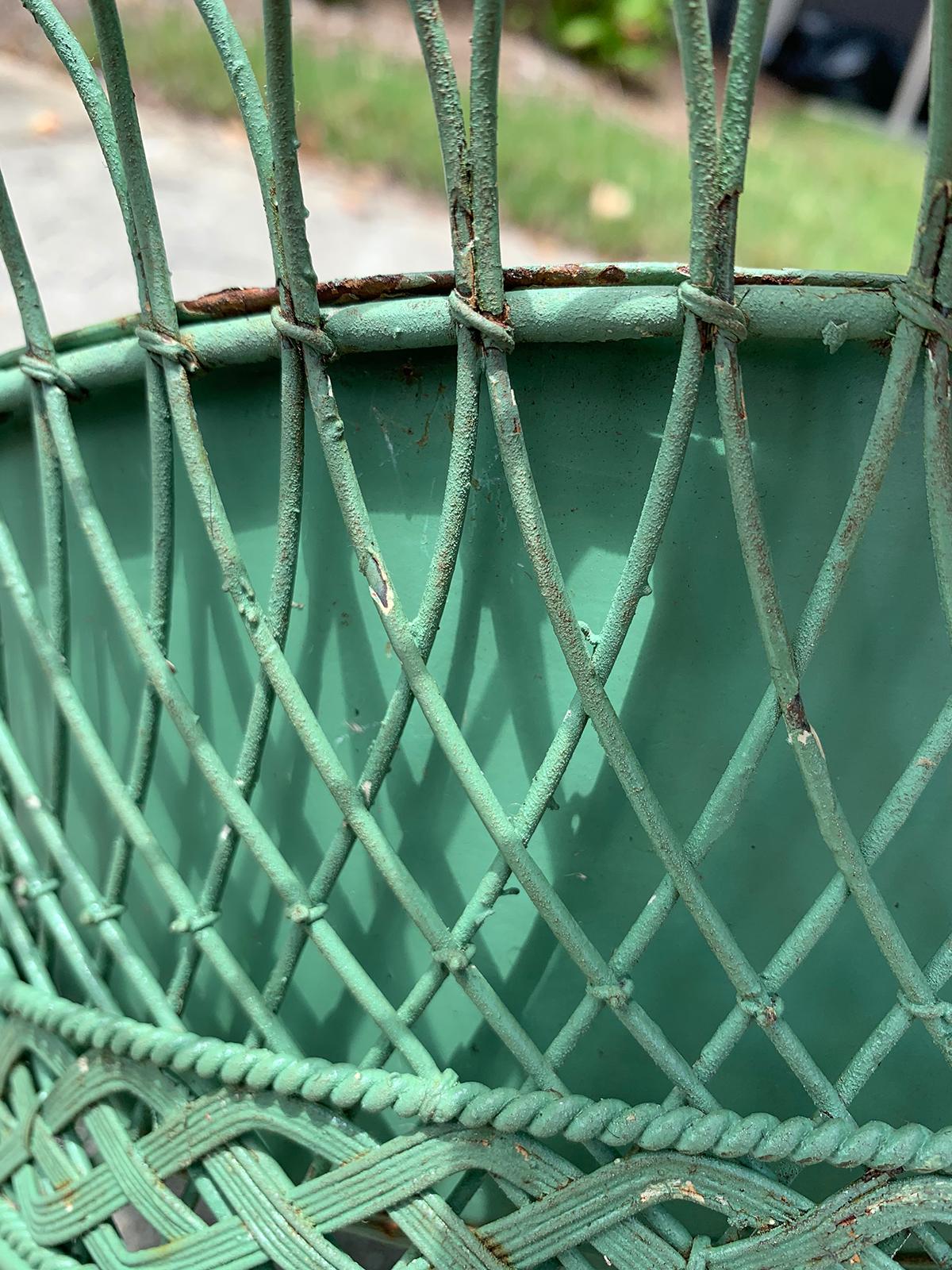 Early 20th Century French Custom Painted Wire Planter or Cachepot, Labeled 5