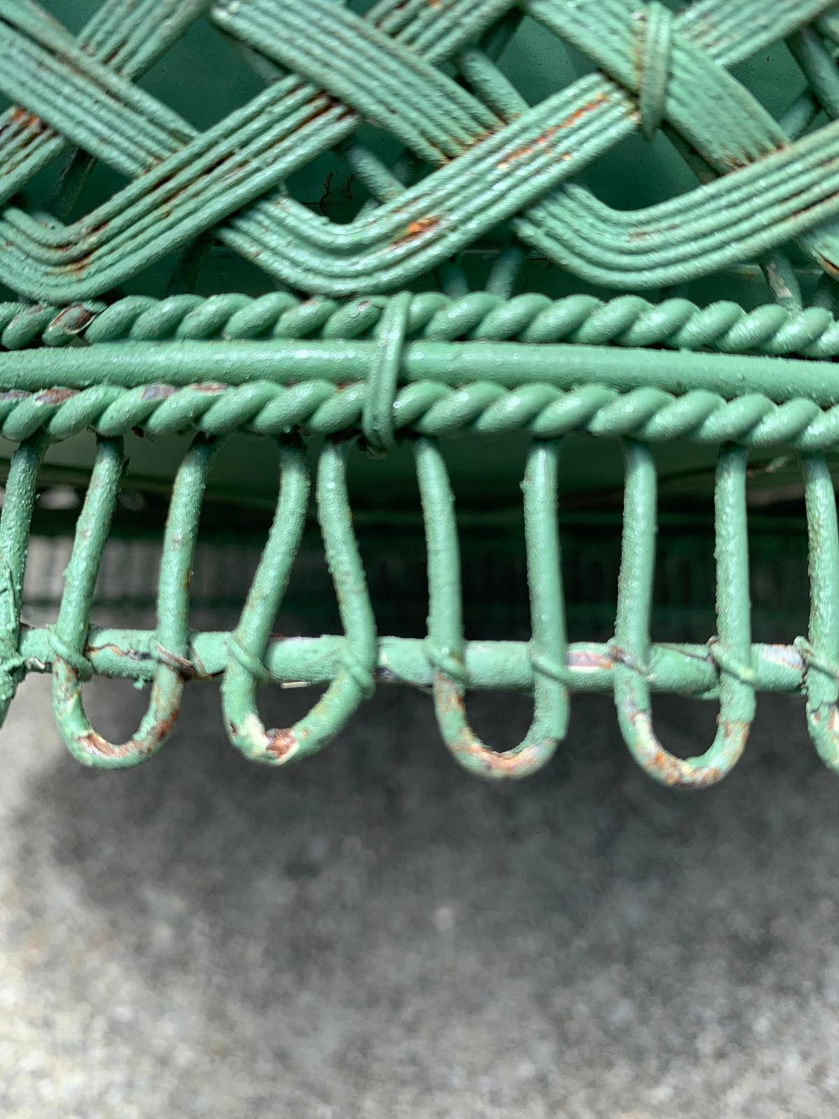 Early 20th Century French Custom Painted Wire Planter or Cachepot, Labeled 6