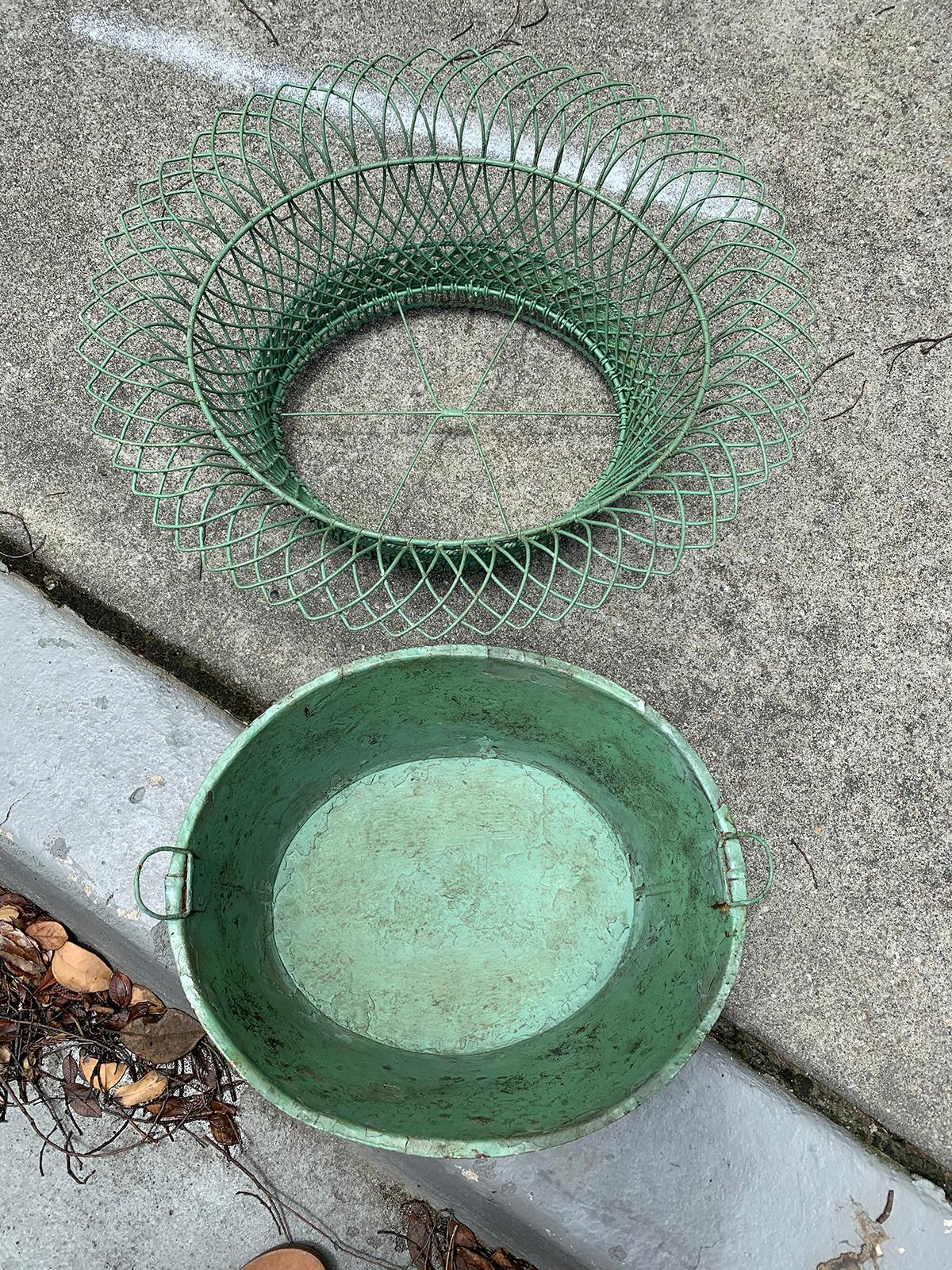 Early 20th Century French Custom Painted Wire Planter or Cachepot, Labeled 7