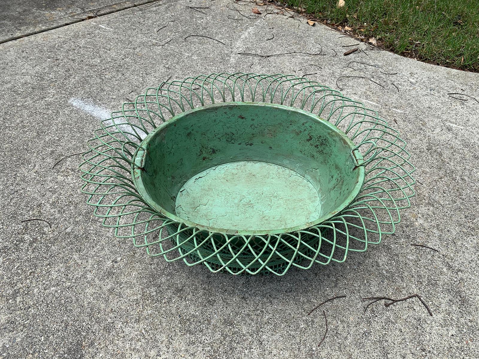 Early 20th Century French Custom Painted Wire Planter or Cachepot, Labeled 8