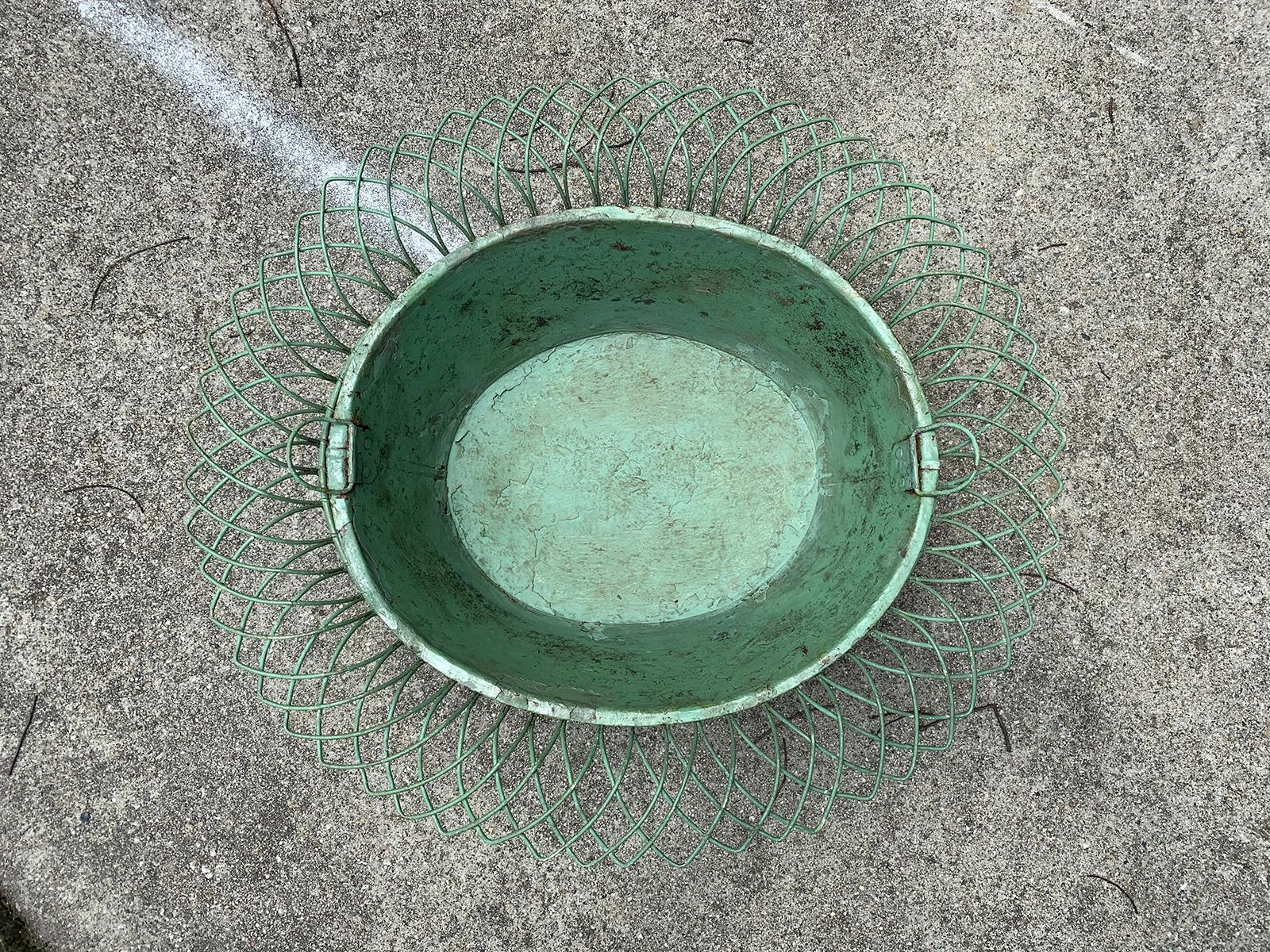 Early 20th Century French Custom Painted Wire Planter or Cachepot, Labeled 9