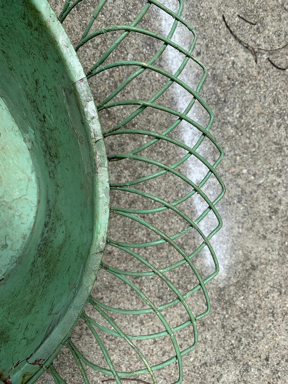 Early 20th Century French Custom Painted Wire Planter or Cachepot, Labeled 11