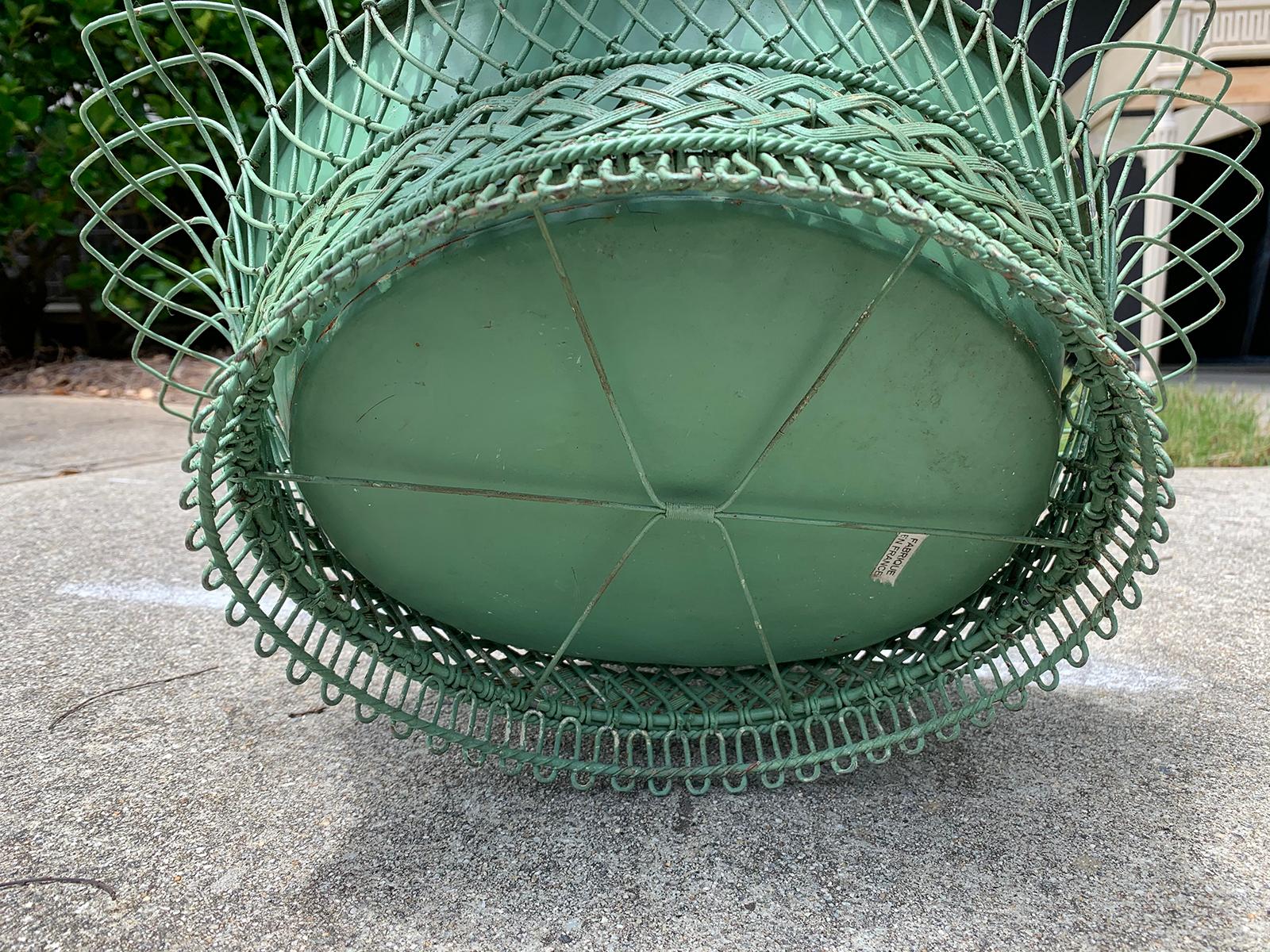 Early 20th Century French Custom Painted Wire Planter or Cachepot, Labeled 12