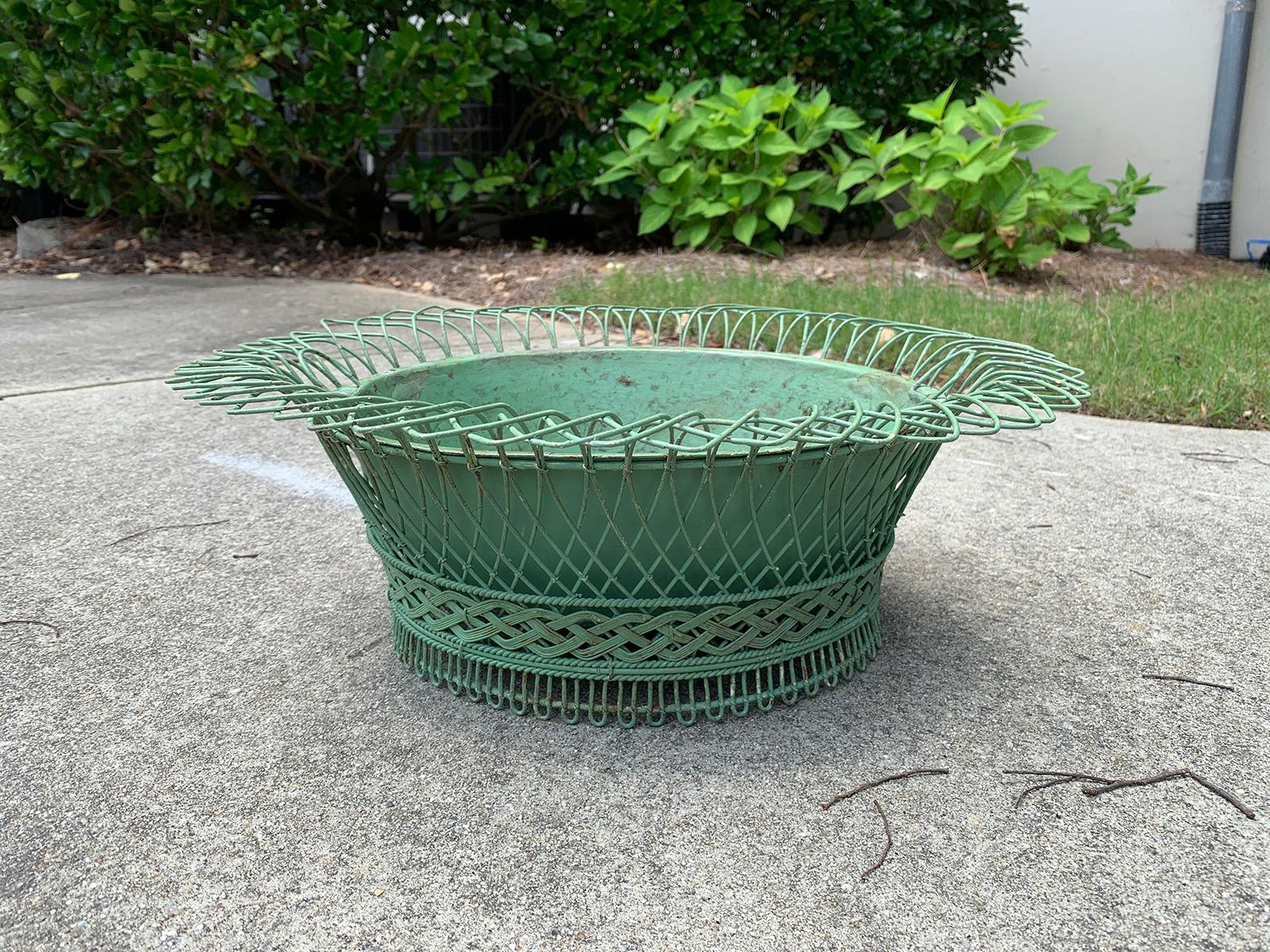 Hand-Painted Early 20th Century French Custom Painted Wire Planter or Cachepot, Labeled