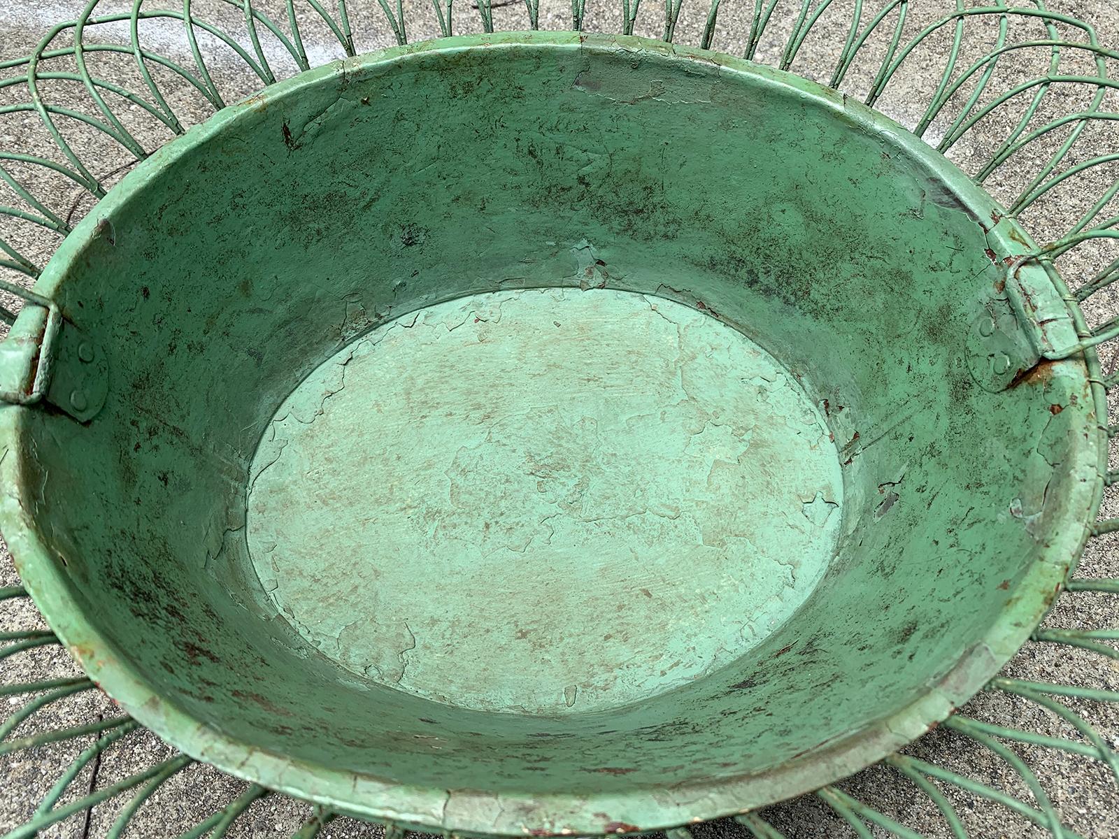 Early 20th Century French Custom Painted Wire Planter or Cachepot, Labeled In Good Condition In Atlanta, GA