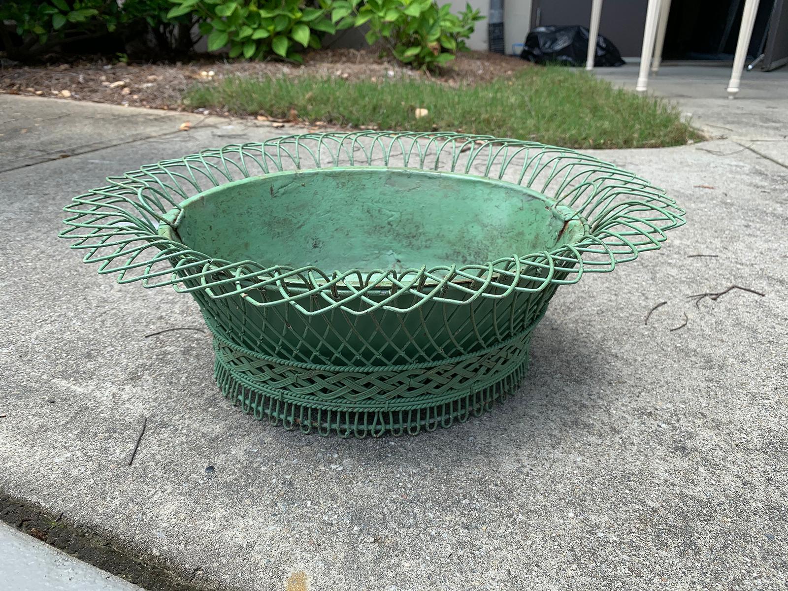 Early 20th Century French Custom Painted Wire Planter or Cachepot, Labeled 1
