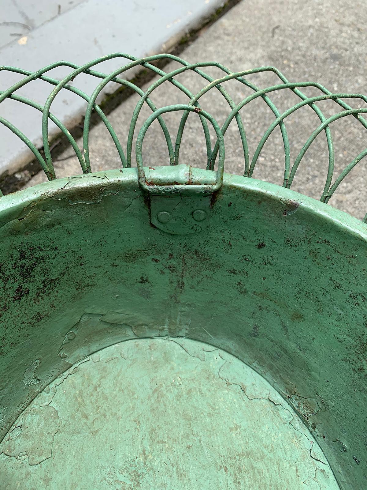 Early 20th Century French Custom Painted Wire Planter or Cachepot, Labeled 2