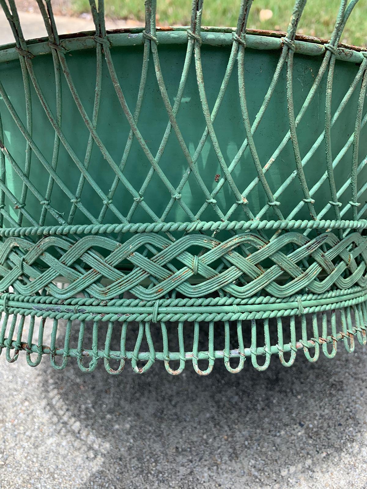 Early 20th Century French Custom Painted Wire Planter or Cachepot, Labeled 4