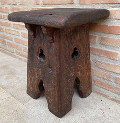 Early 20th Century French Dark Oak Stool, 1910s
