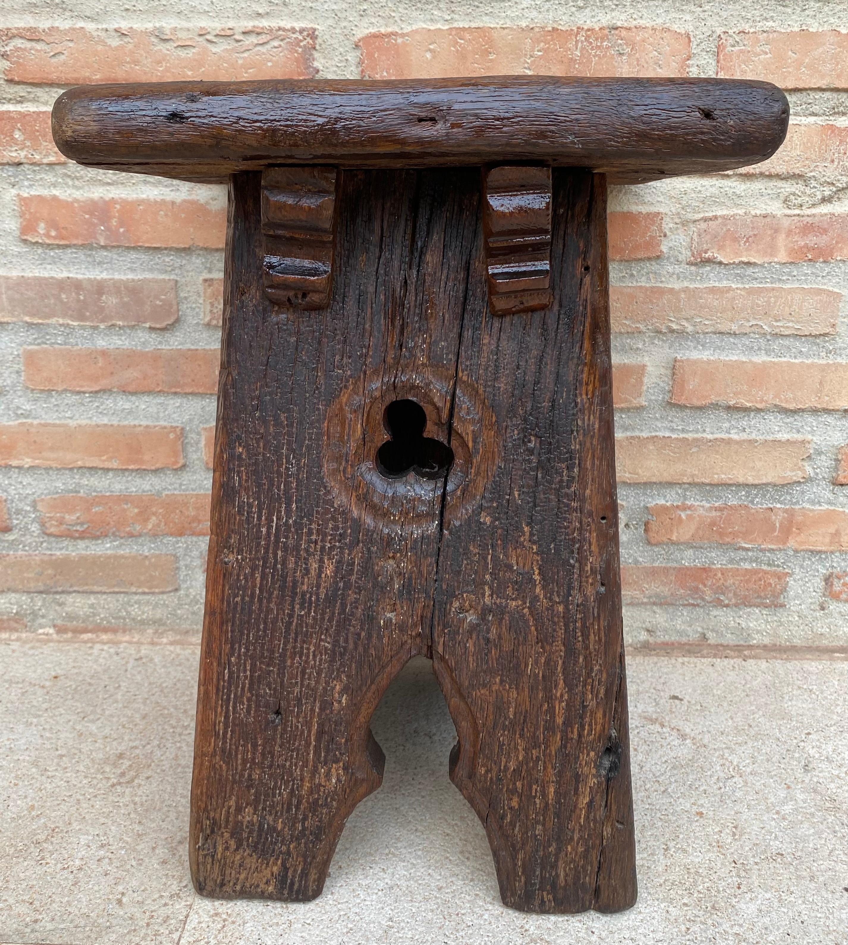 Tabouret en chêne foncé français du début du 20e siècle, années 1910 Bon état - En vente à Miami, FL