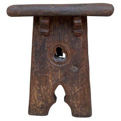 Tabouret en chêne foncé français du début du 20e siècle, années 1910