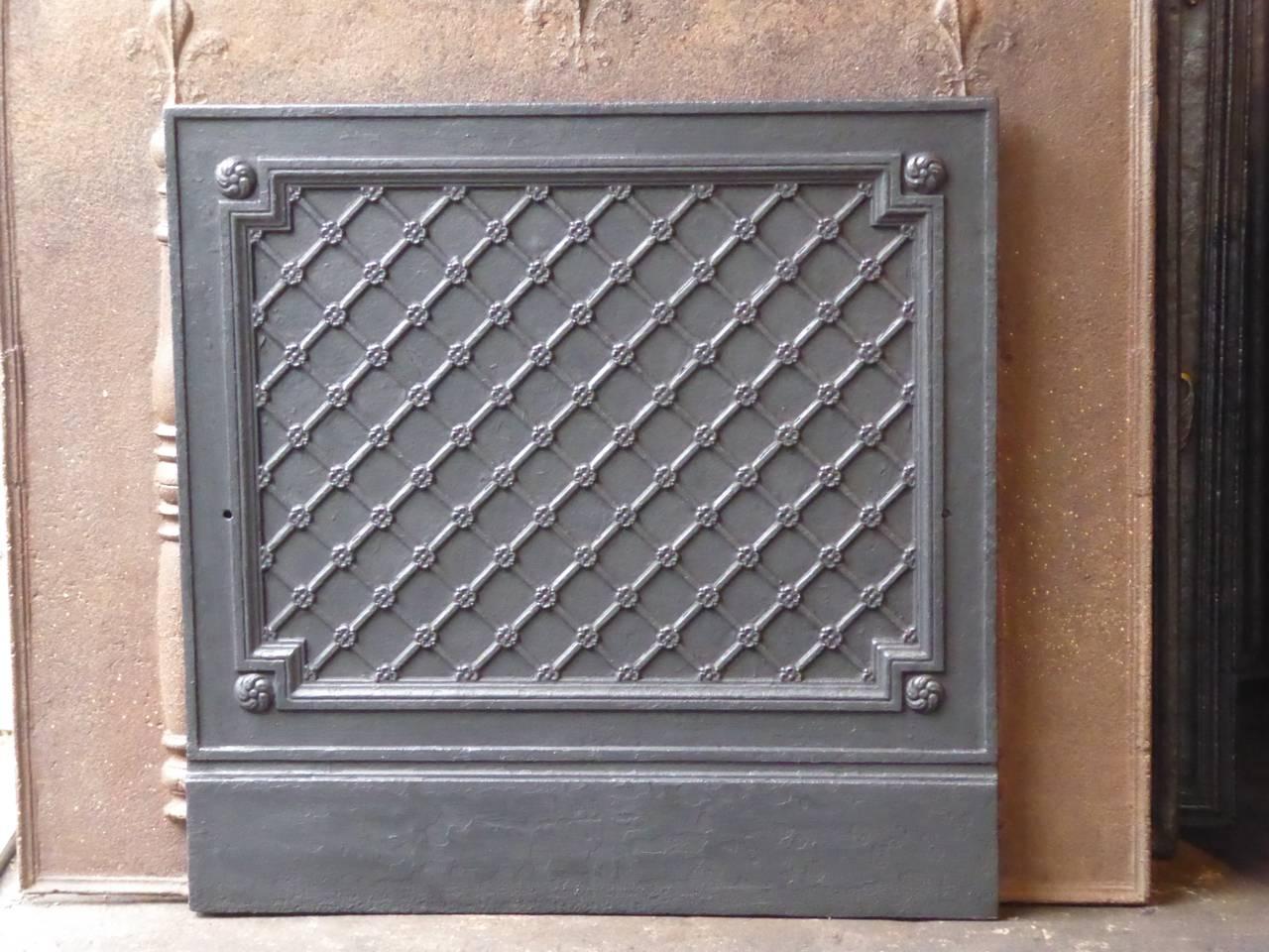 Early 20th century French Art Deco decorated fireback.

We have a unique and specialized collection of antique and used fireplace accessories consisting of more than 1000 listings at 1stdibs. Amongst others, we always have 300+ firebacks, 250+ pairs