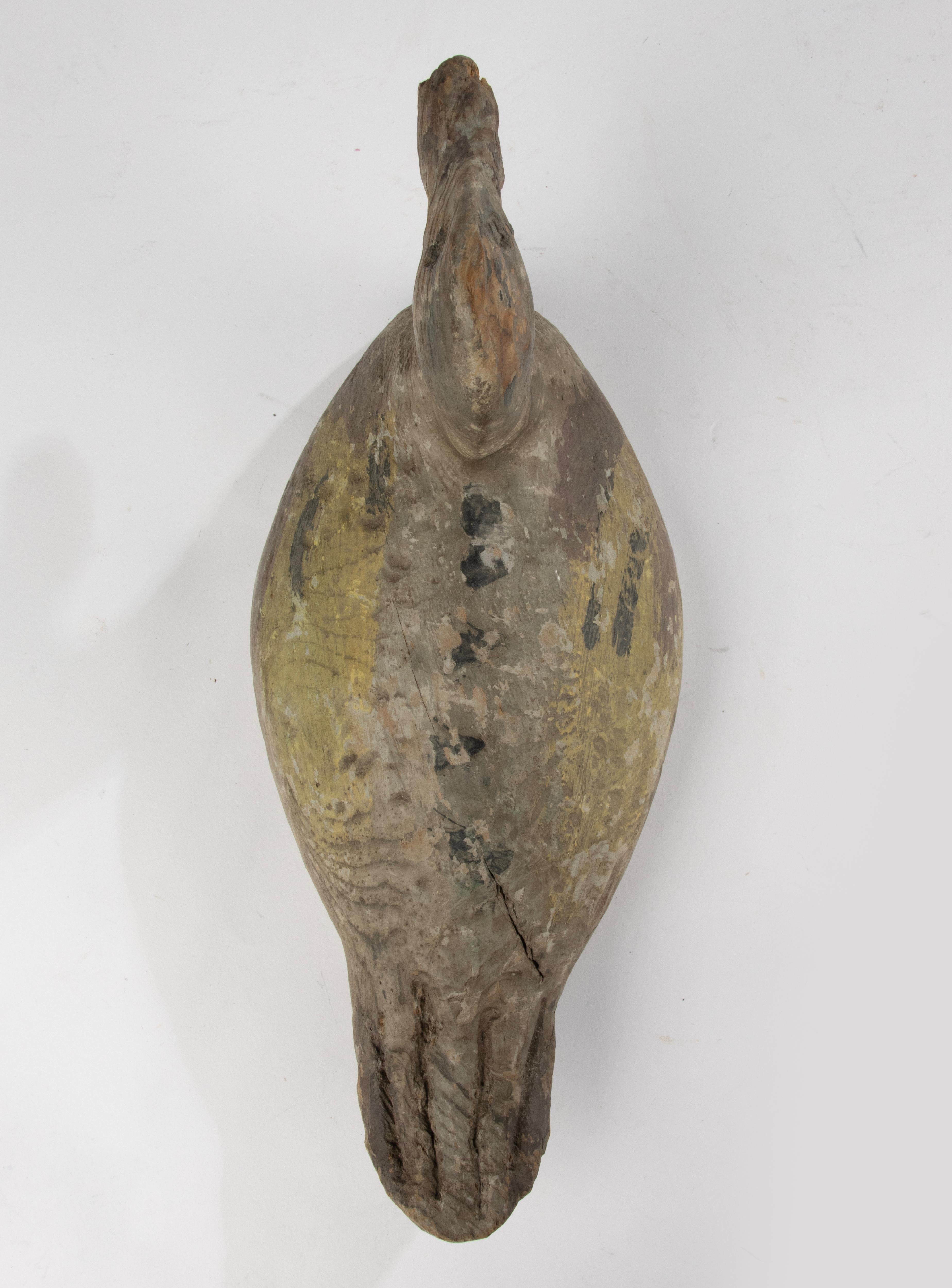 Early 20th Century French Decoy Duck - Hand-Carved Wood - Original Paint Traces For Sale 6