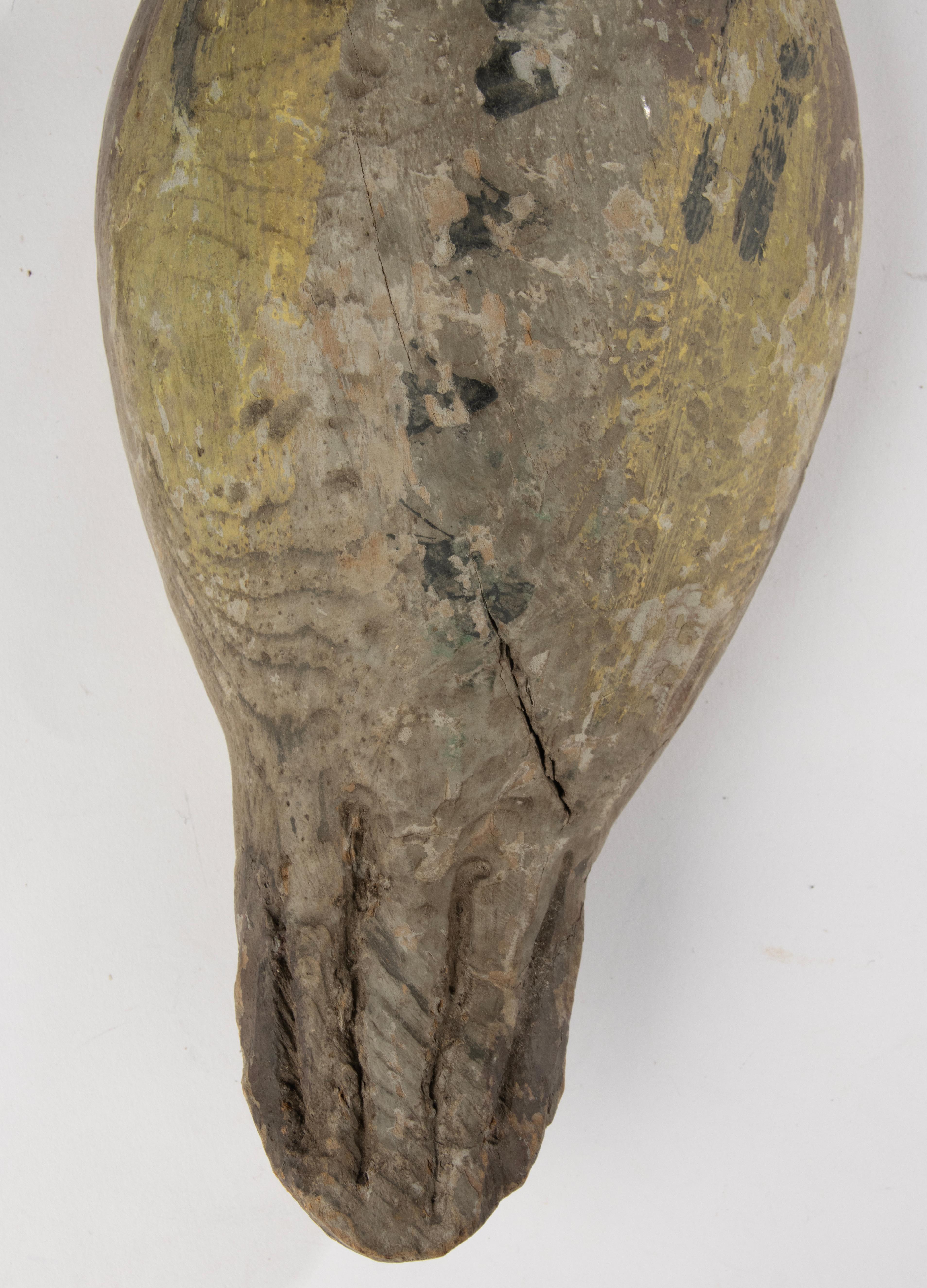 Early 20th Century French Decoy Duck - Hand-Carved Wood - Original Paint Traces For Sale 9