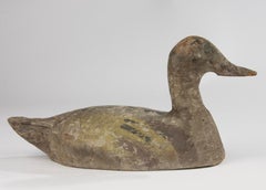 Early 20th Century French Decoy Duck - Hand-Carved Wood - Original Paint Traces