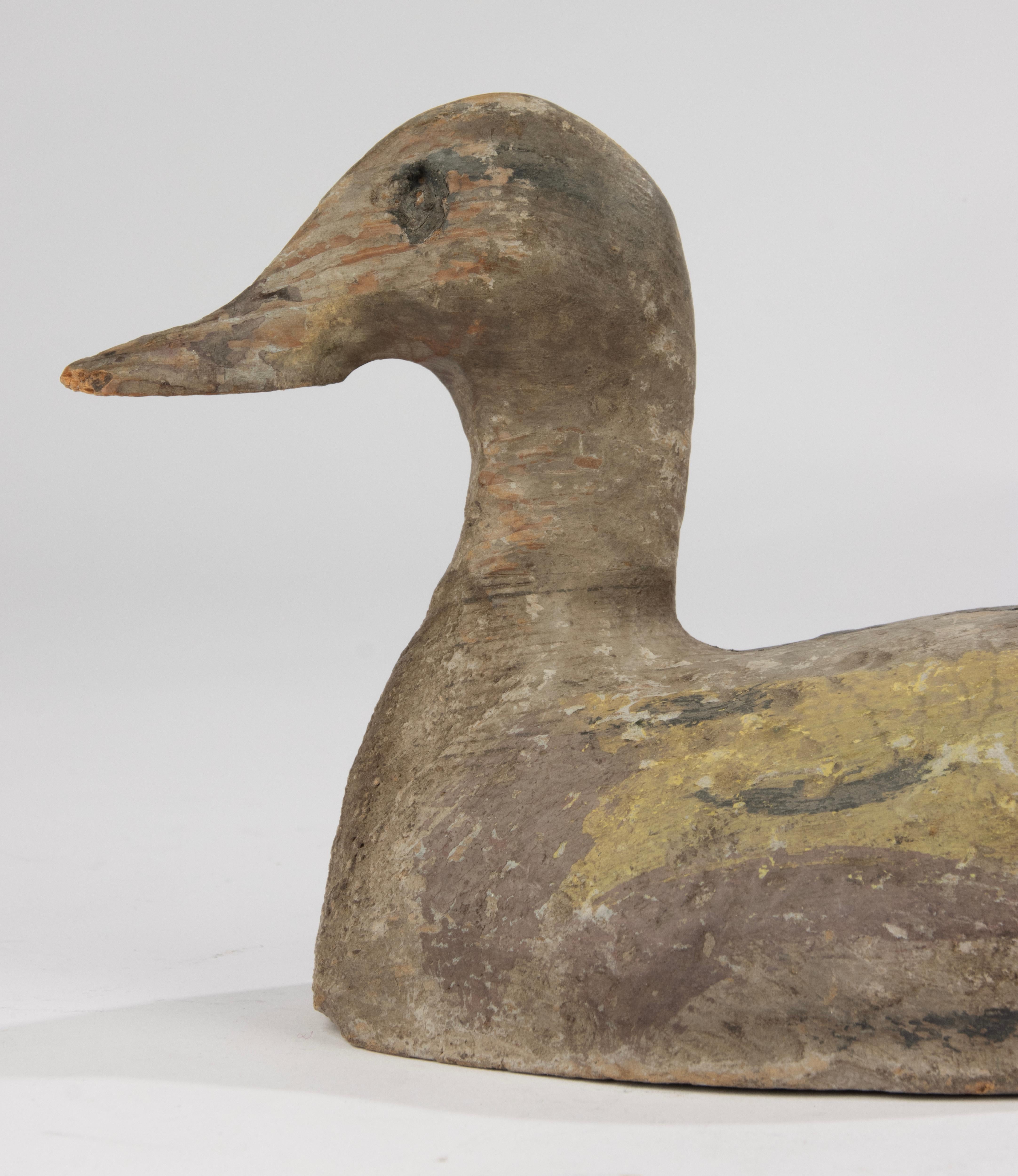 Hand-Crafted Early 20th Century French Decoy Duck - Hand-Carved Wood - Original Paint Traces For Sale