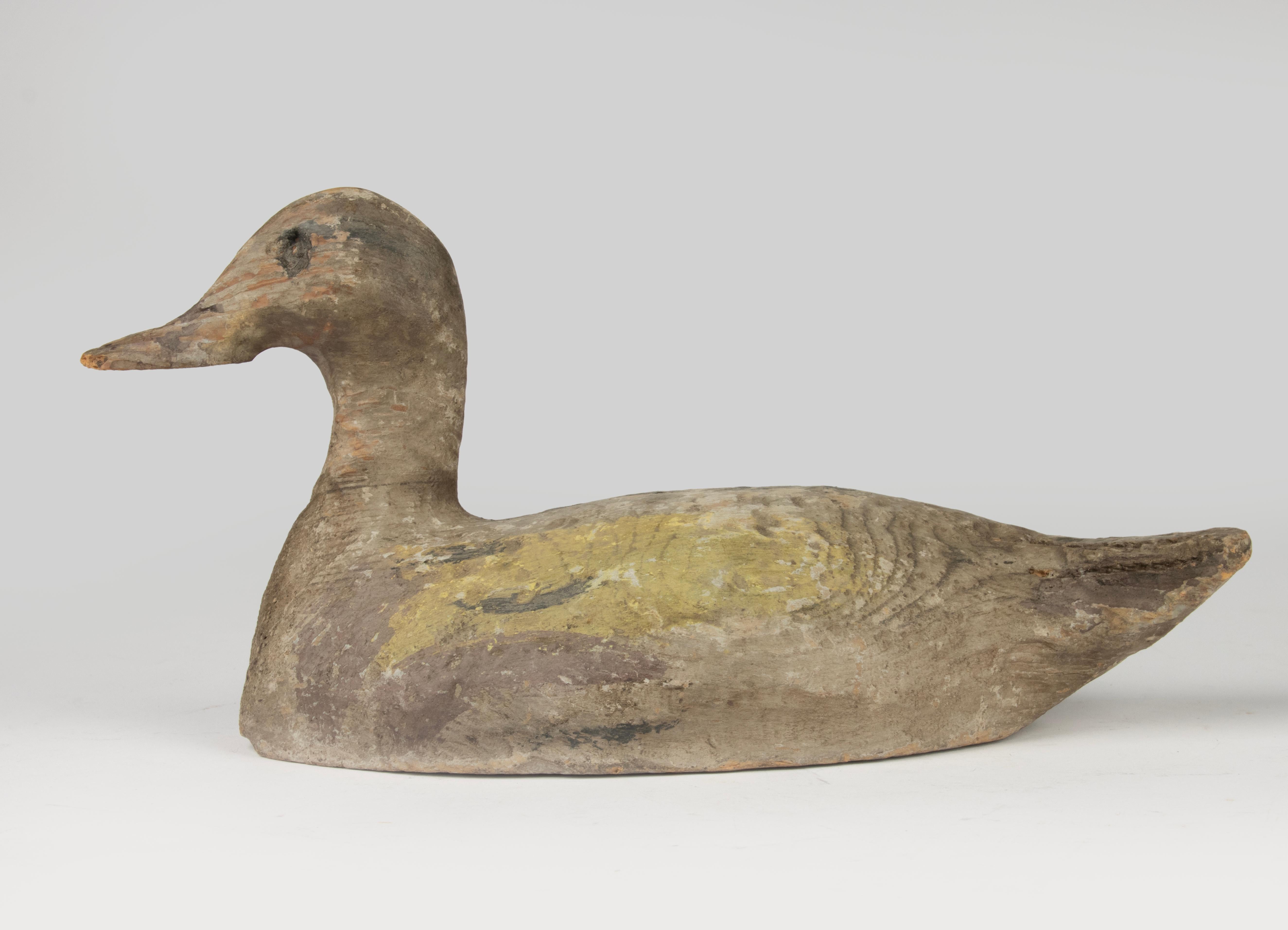 Early 20th Century French Decoy Duck - Hand-Carved Wood - Original Paint Traces For Sale 1