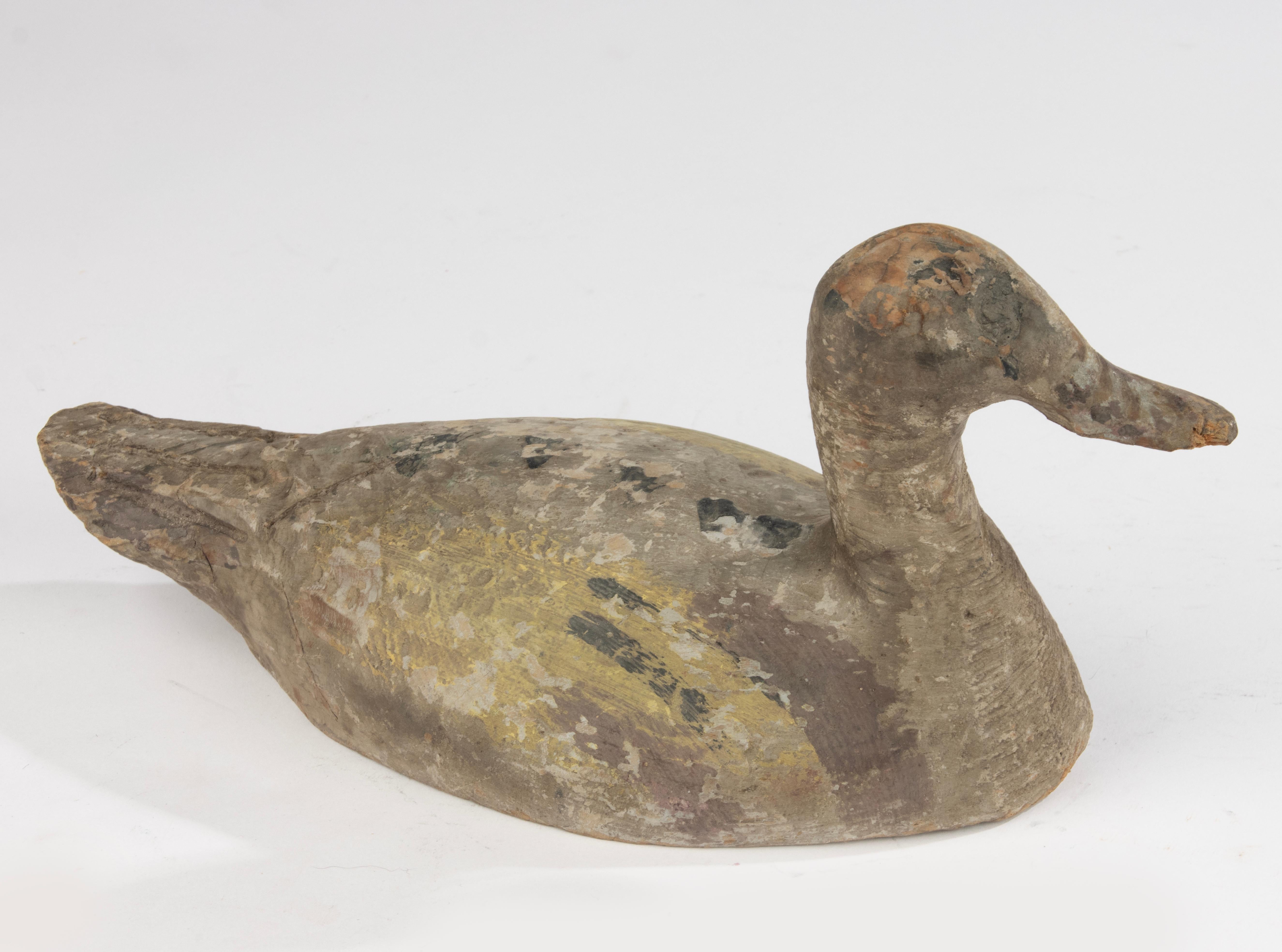 Early 20th Century French Decoy Duck - Hand-Carved Wood - Original Paint Traces For Sale 5