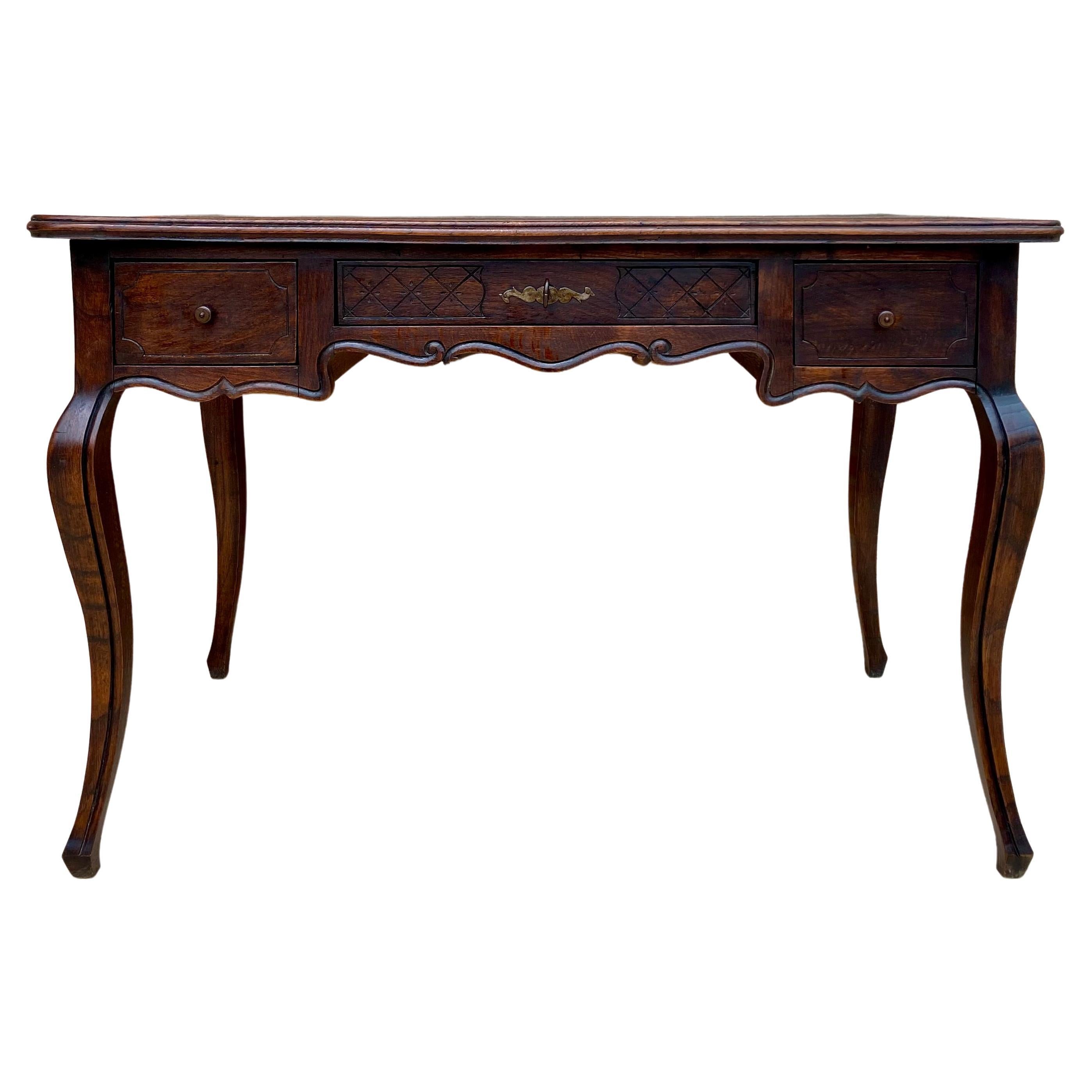 Early 20th Century French Desk Carved Table with Three Drawers, 1930s