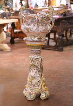 Early 20th Century French Desvres Faience Jardinière on Pedestal