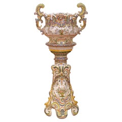 Early 20th Century French Desvres Faience Jardinière on Pedestal