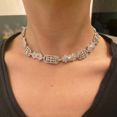 French Art Deco Platinum Diamond Choker Necklace or Pair of Bracelets, 20 Carats