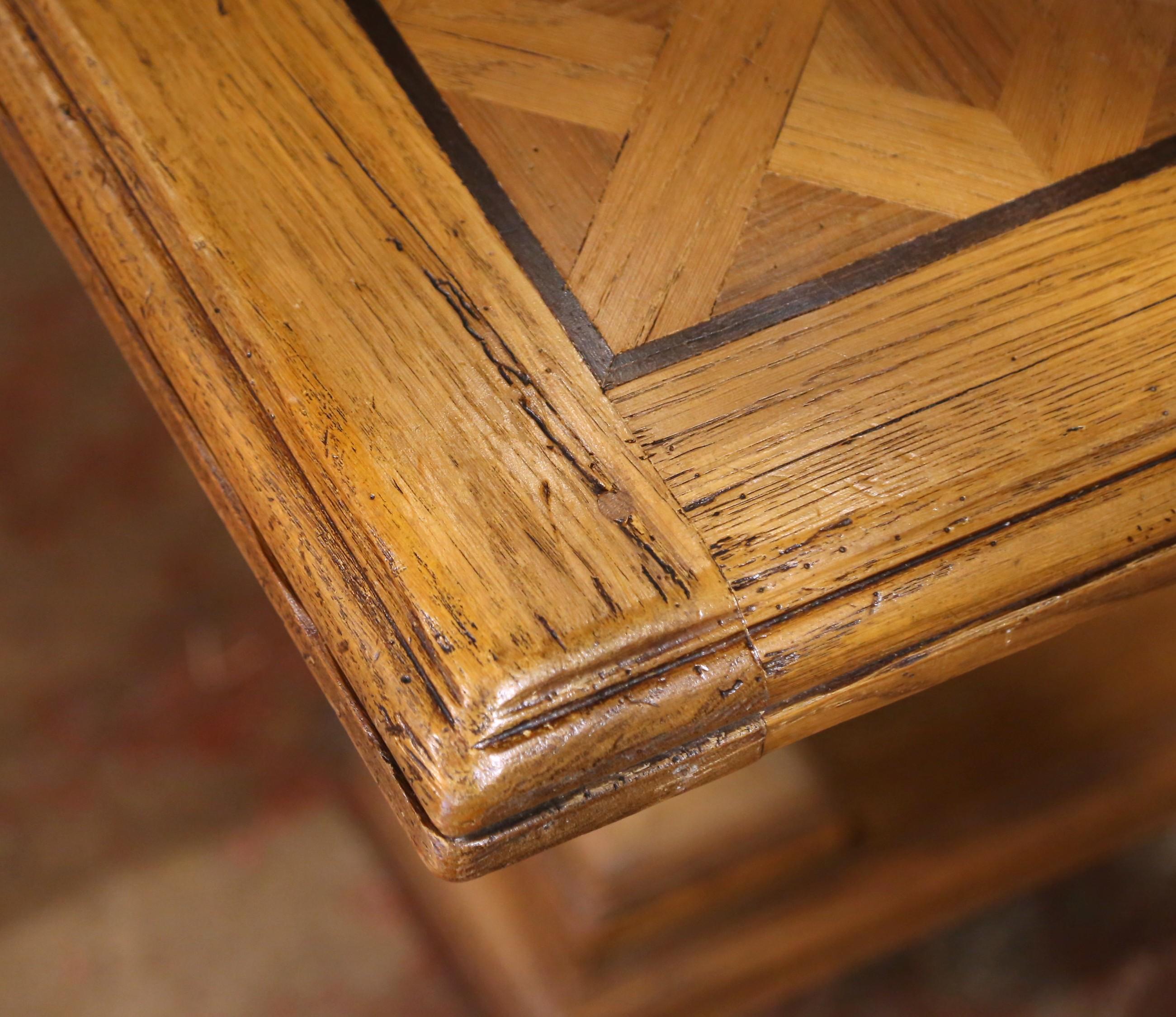 Early 20th Century French Dining Table with Parquetry Top and Two Leaves For Sale 6