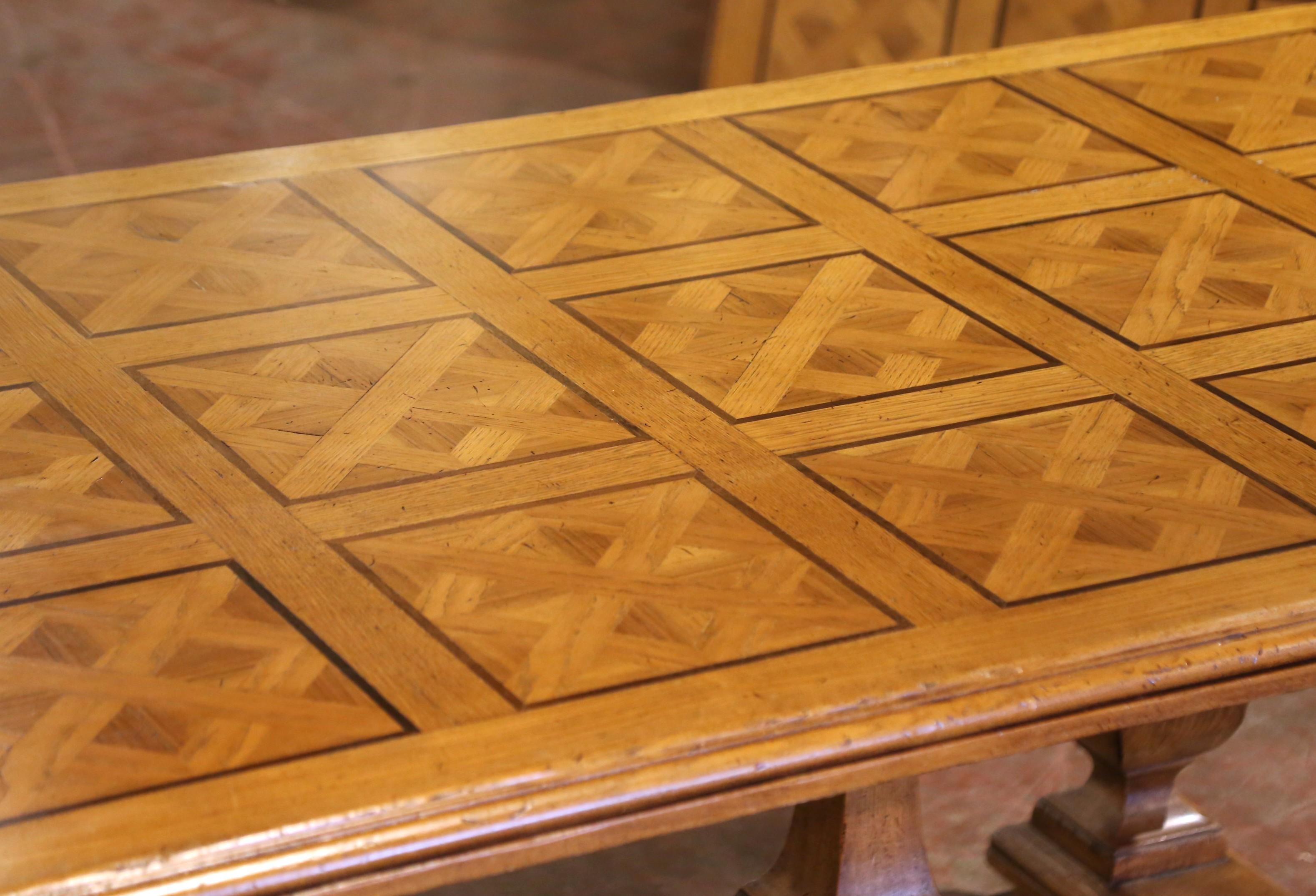 Louis XIV Early 20th Century French Dining Table with Parquetry Top and Two Leaves For Sale